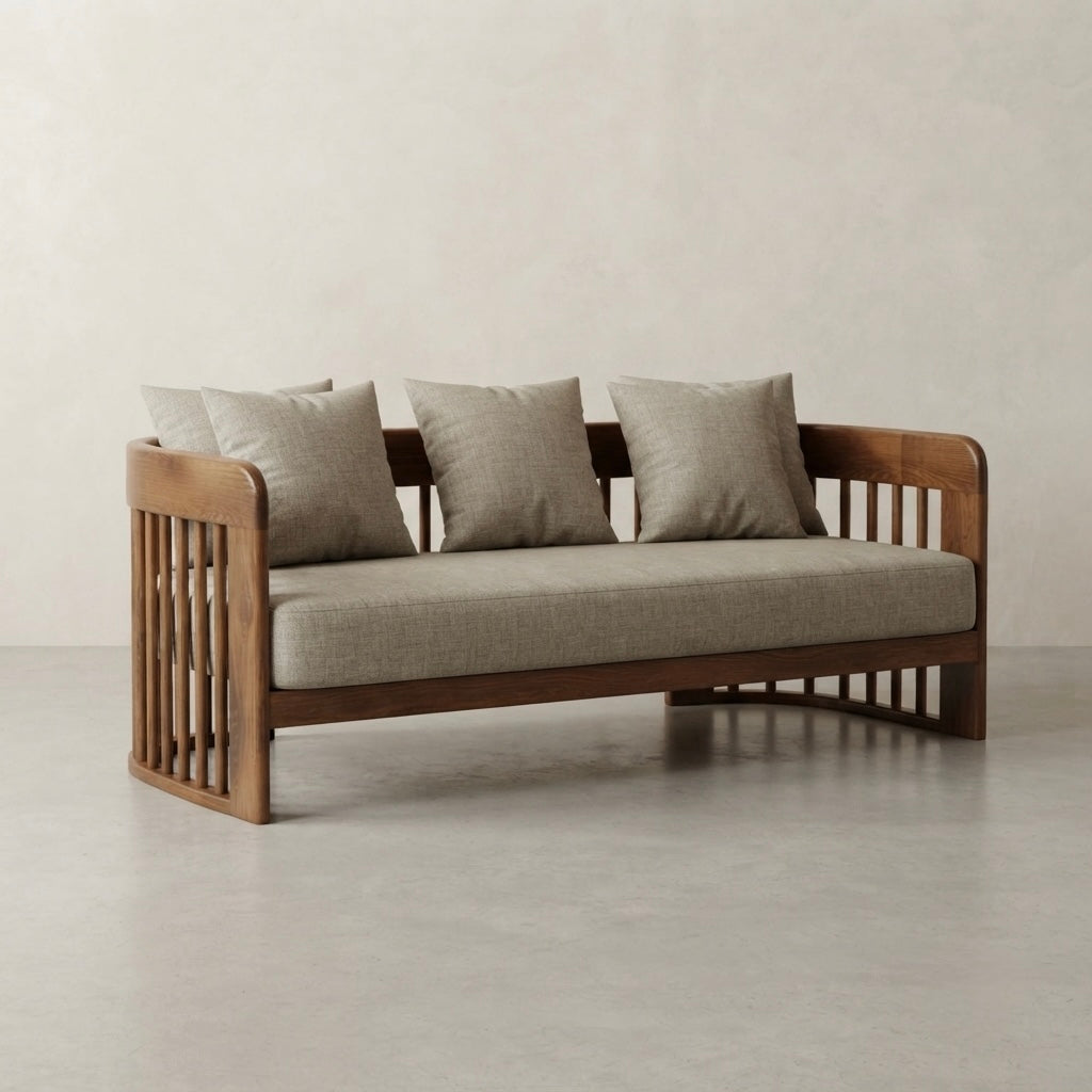 COFIA 3+1+1 SOFASET  | TEAK WOOD AND FABRIC  |  COLOUR CREAM