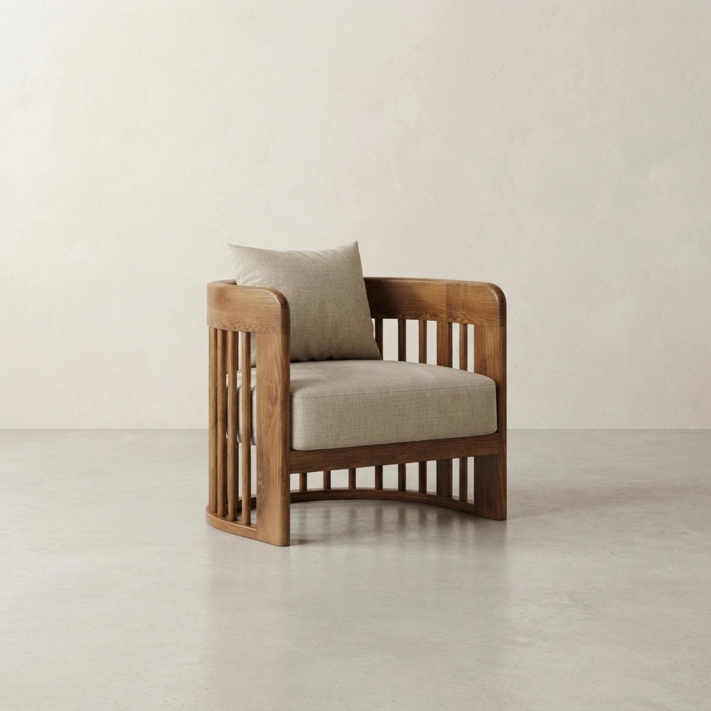 COFIA 3+1+1 SOFASET  | TEAK WOOD AND FABRIC  |  COLOUR CREAM