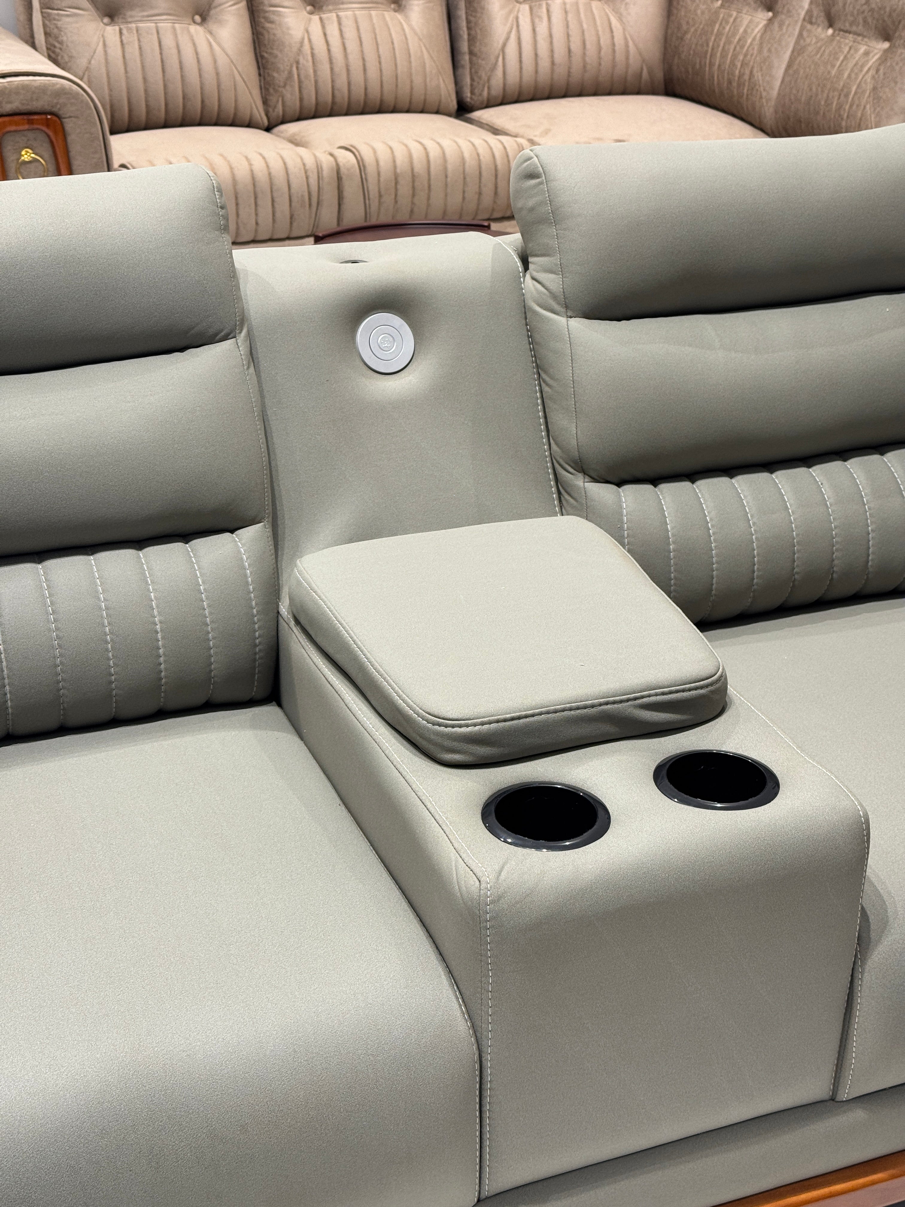 NOVA PREMIUM CORNER SOFA SET | MAHOGANY WOOD | SUEDE FABRIC | POCKET SPRING | GREEN