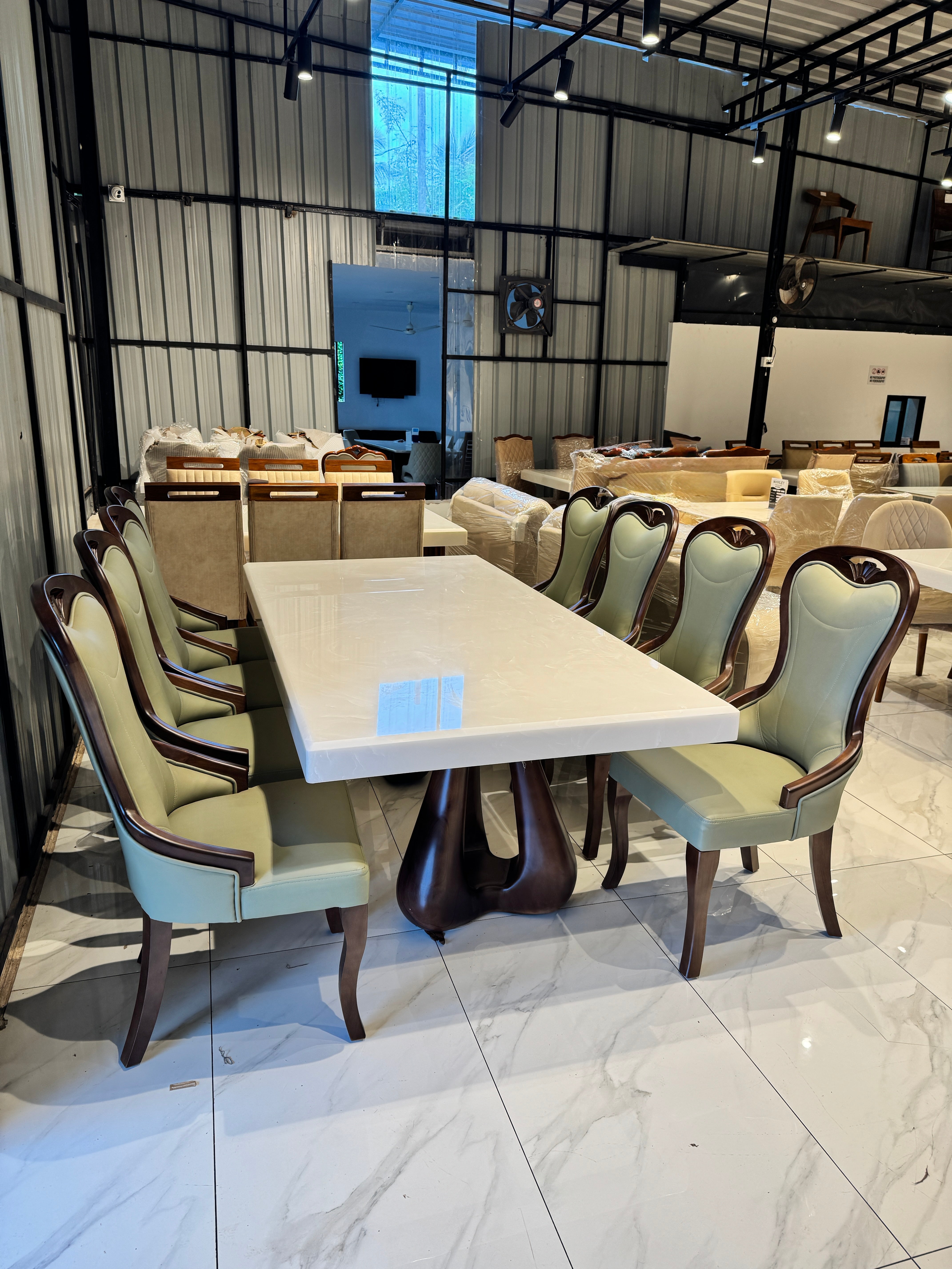 EMPIRE 8-SEATER DINING SET | 7X3.5 FT | MAHOGANY WOOD & ONYX TOP
