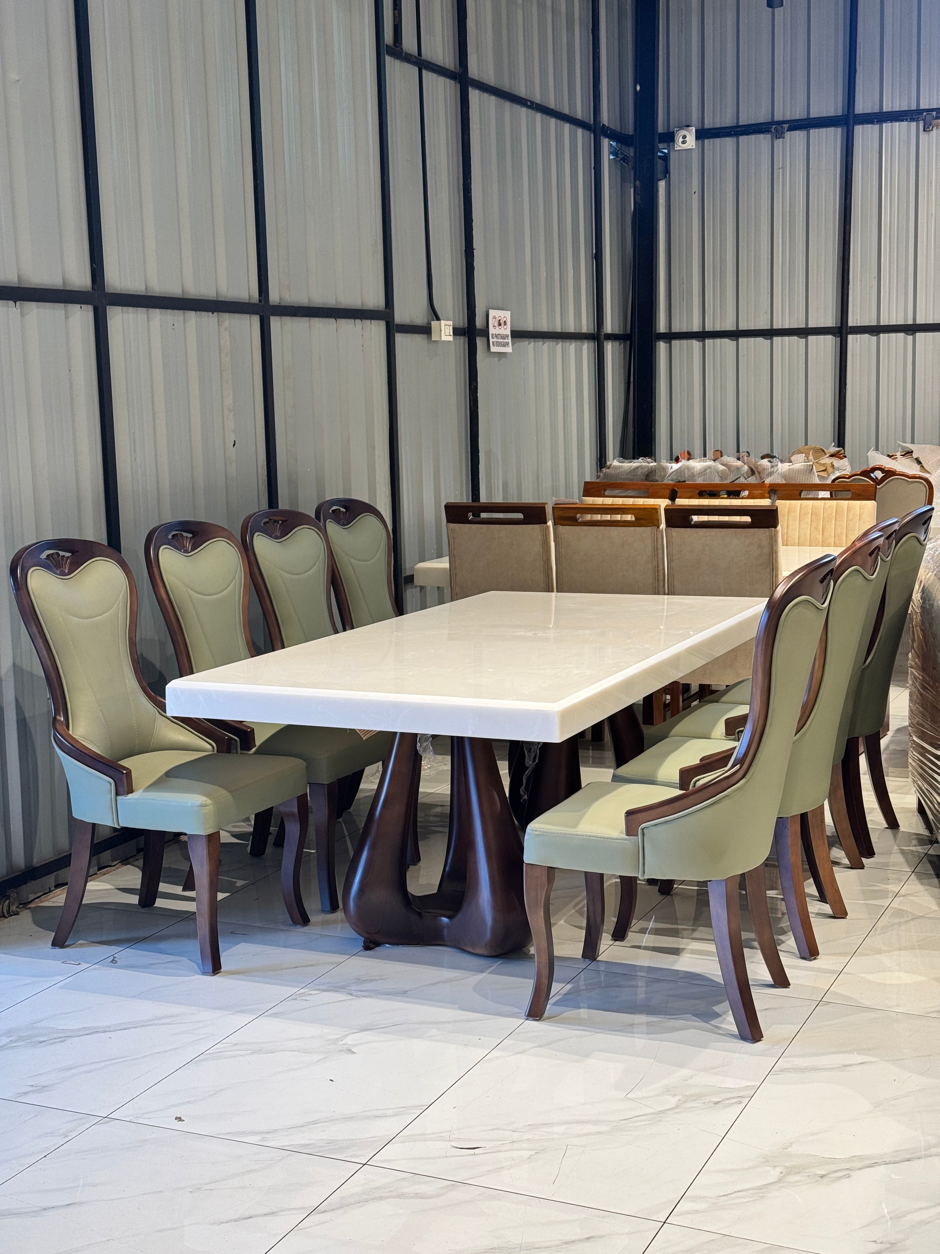 EMPIRE 8-SEATER DINING SET | 7X3.5 FT | MAHOGANY WOOD & ONYX TOP