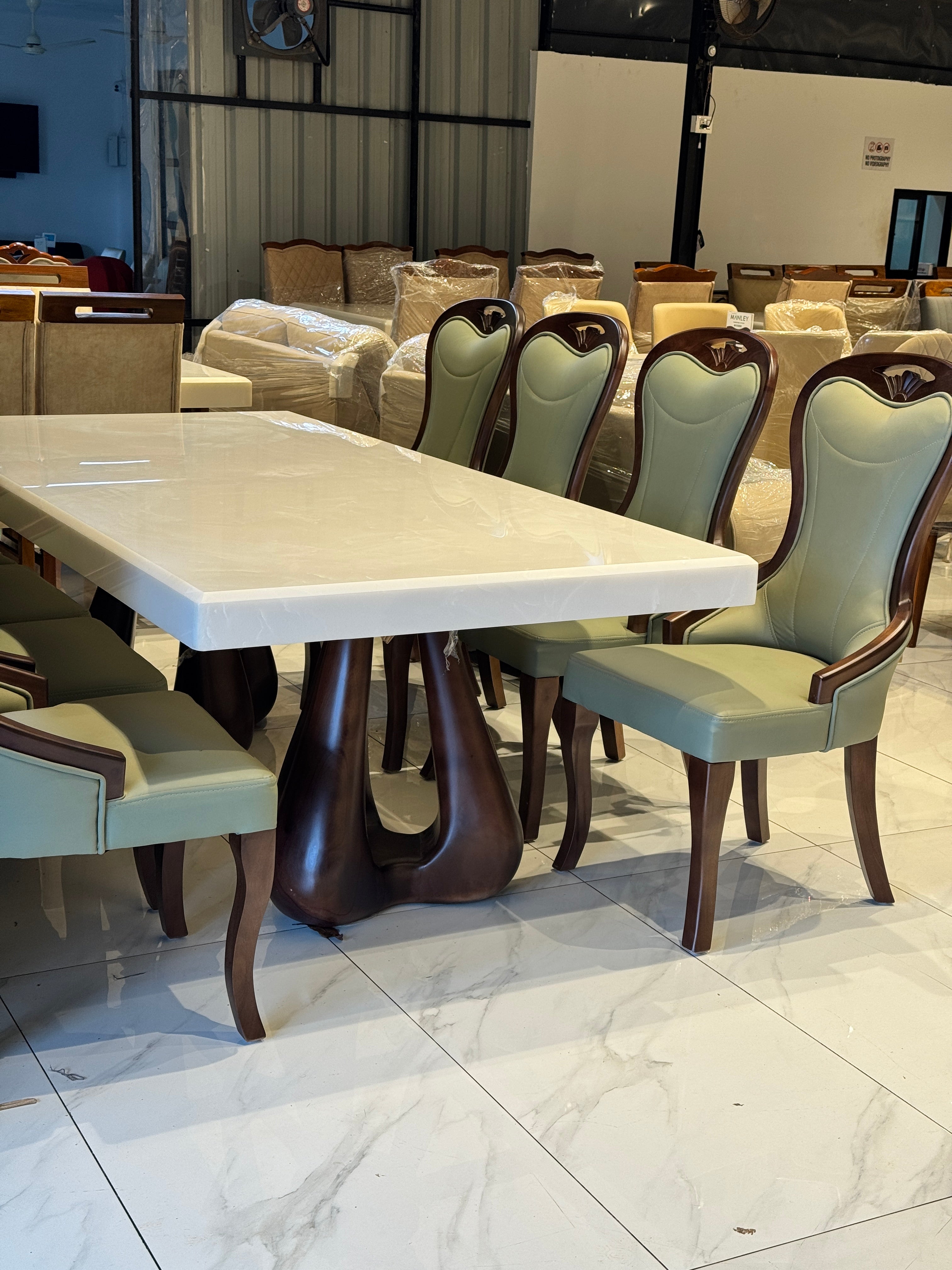 EMPIRE 8-SEATER DINING SET | 7X3.5 FT | MAHOGANY WOOD & ONYX TOP