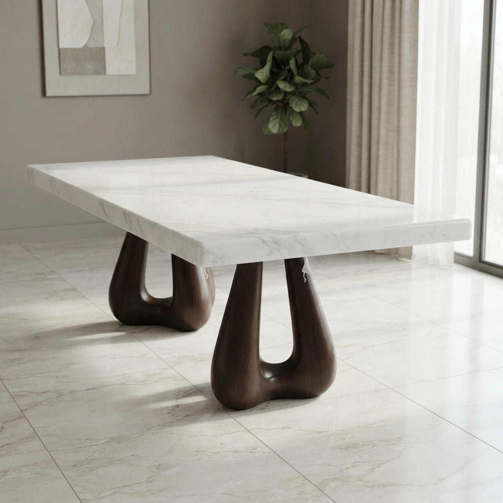 THREEN 8-SEATER DINING TABLE | 7X3.5 FT | MAHOGANY WOOD & ONYX TOP