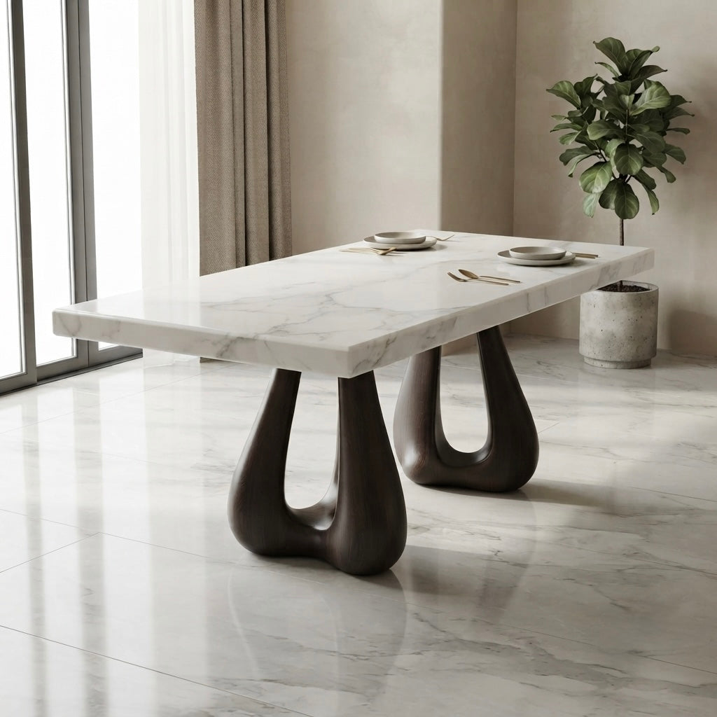 THREEN 8-SEATER DINING TABLE | 7X3.5 FT | MAHOGANY WOOD & ONYX TOP