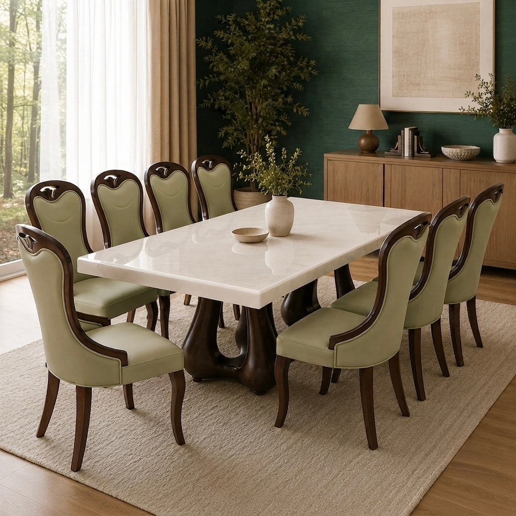 EMPIRE 8-SEATER DINING SET | 7X3.5 FT | MAHOGANY WOOD & ONYX TOP
