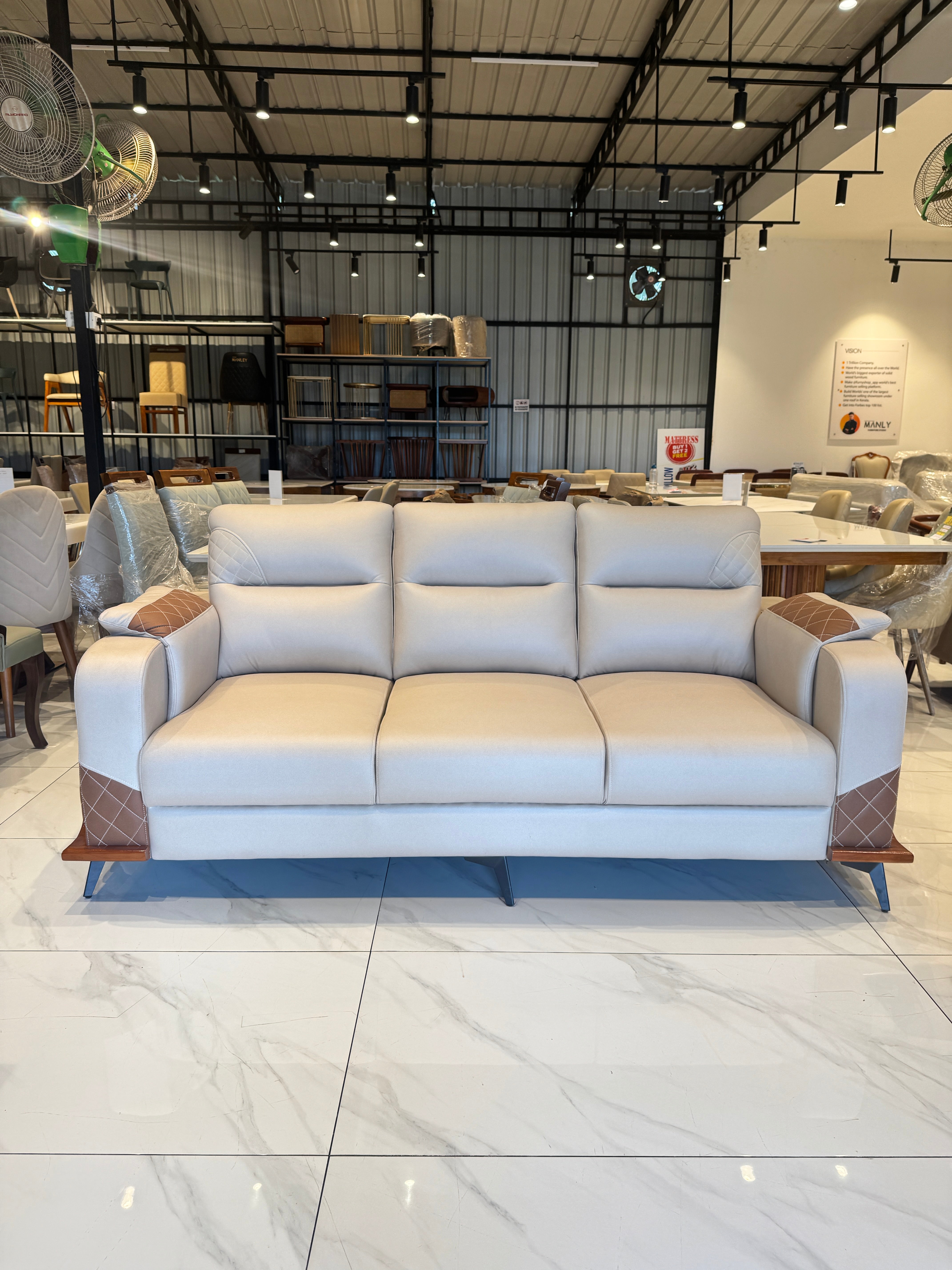 WINSLOW 3+2 SOFA SET | MAHOGANY WOOD & SUEDE FABRIC | BEIGE