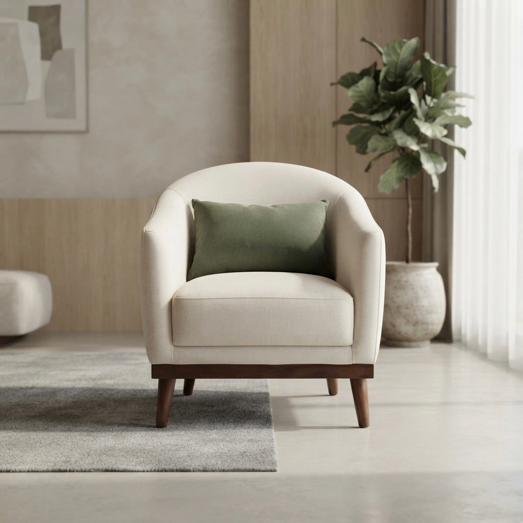 IMPERIAL CROWN SINGLE SOFA SET | MAHOGANY WOOD & POCKET SPRING | BEIGE