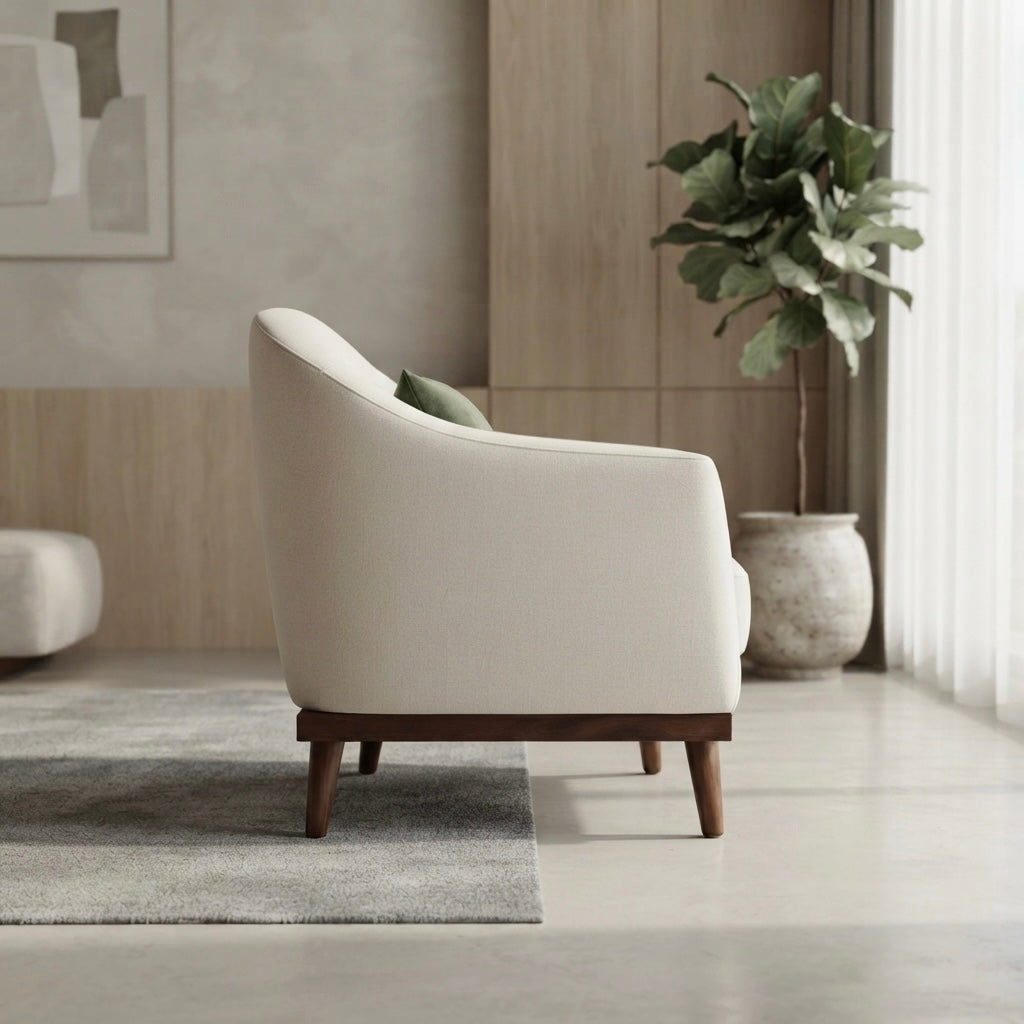 IMPERIAL CROWN SINGLE SOFA SET | MAHOGANY WOOD & POCKET SPRING | BEIGE