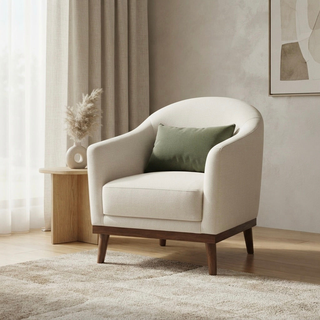 IMPERIAL CROWN SINGLE SOFA SET | MAHOGANY WOOD & POCKET SPRING | BEIGE