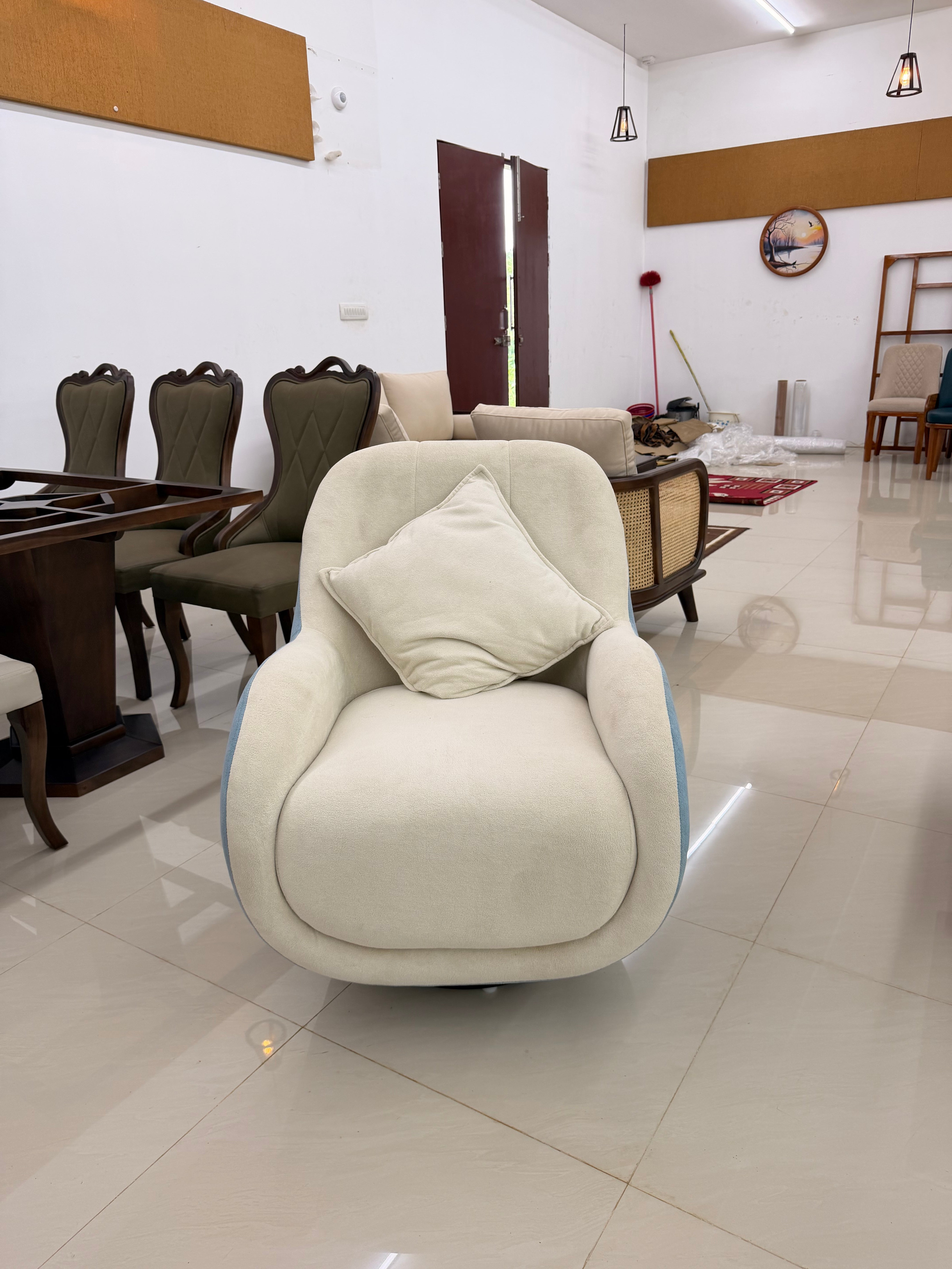 EYLON ROTATING ARM CHAIR SET | & FABRIC UPHOLSTERY