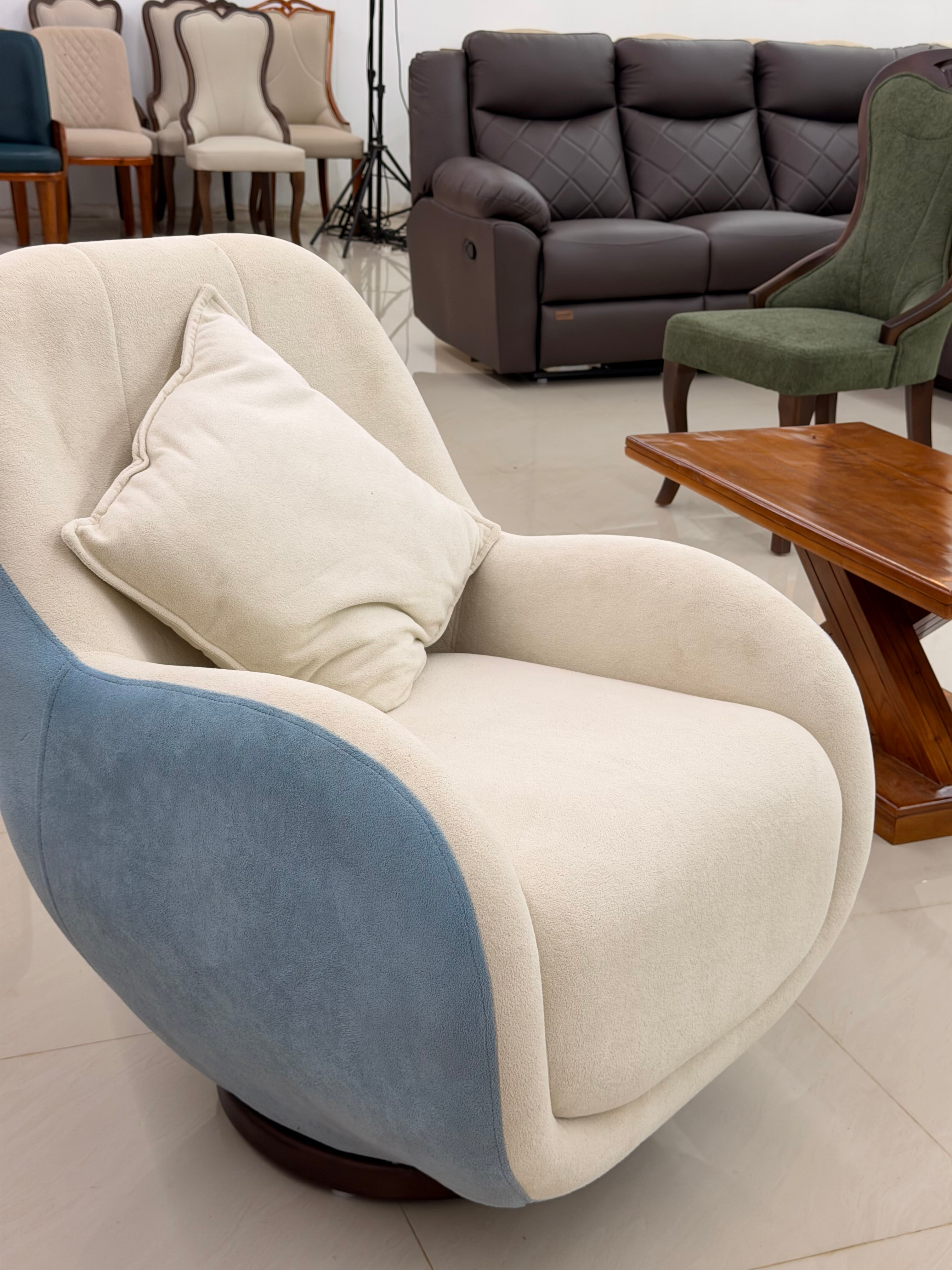 EYLON ROTATING ARM CHAIR SET | & FABRIC UPHOLSTERY