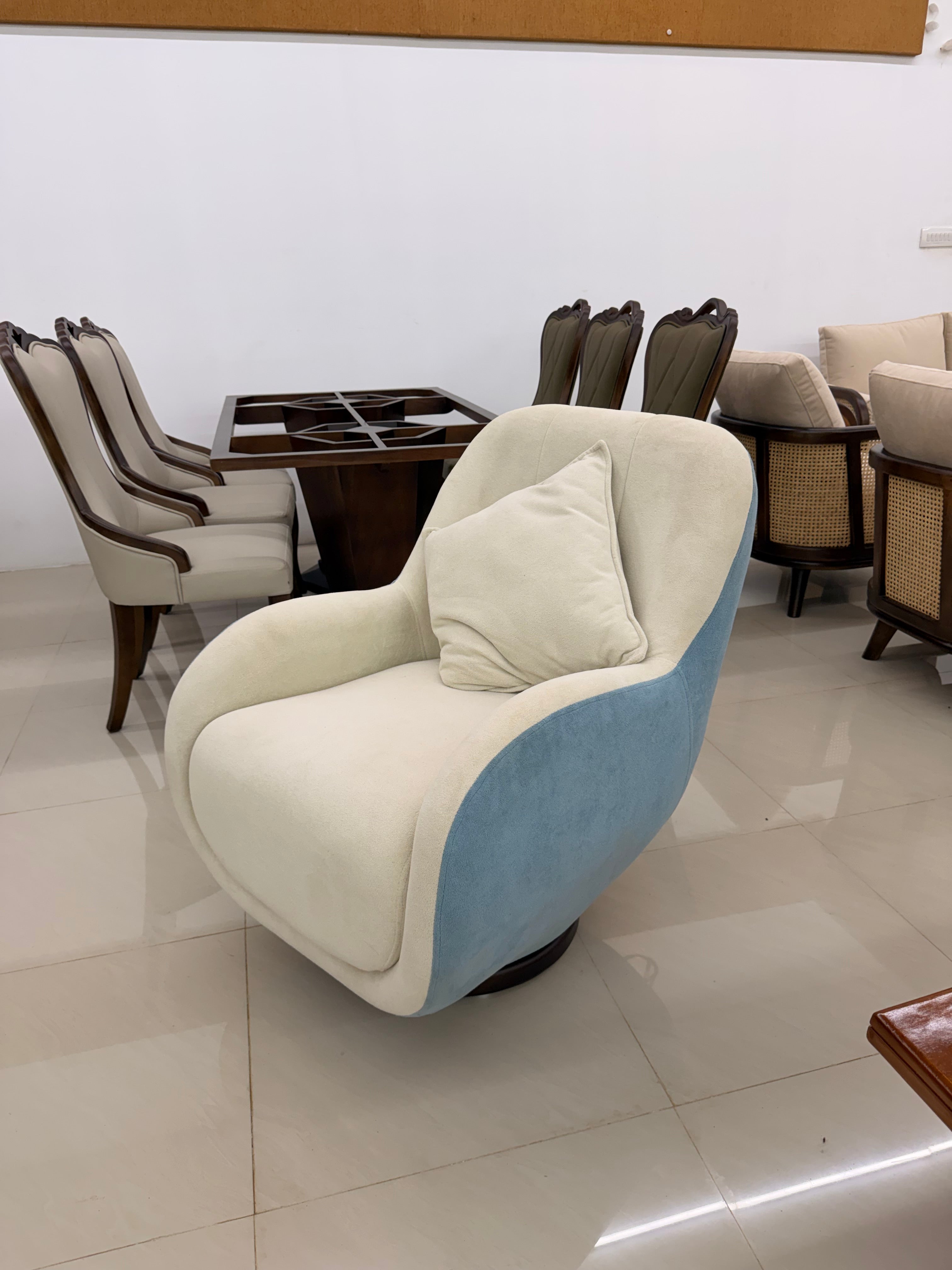 EYLON ROTATING ARM CHAIR SET | & FABRIC UPHOLSTERY
