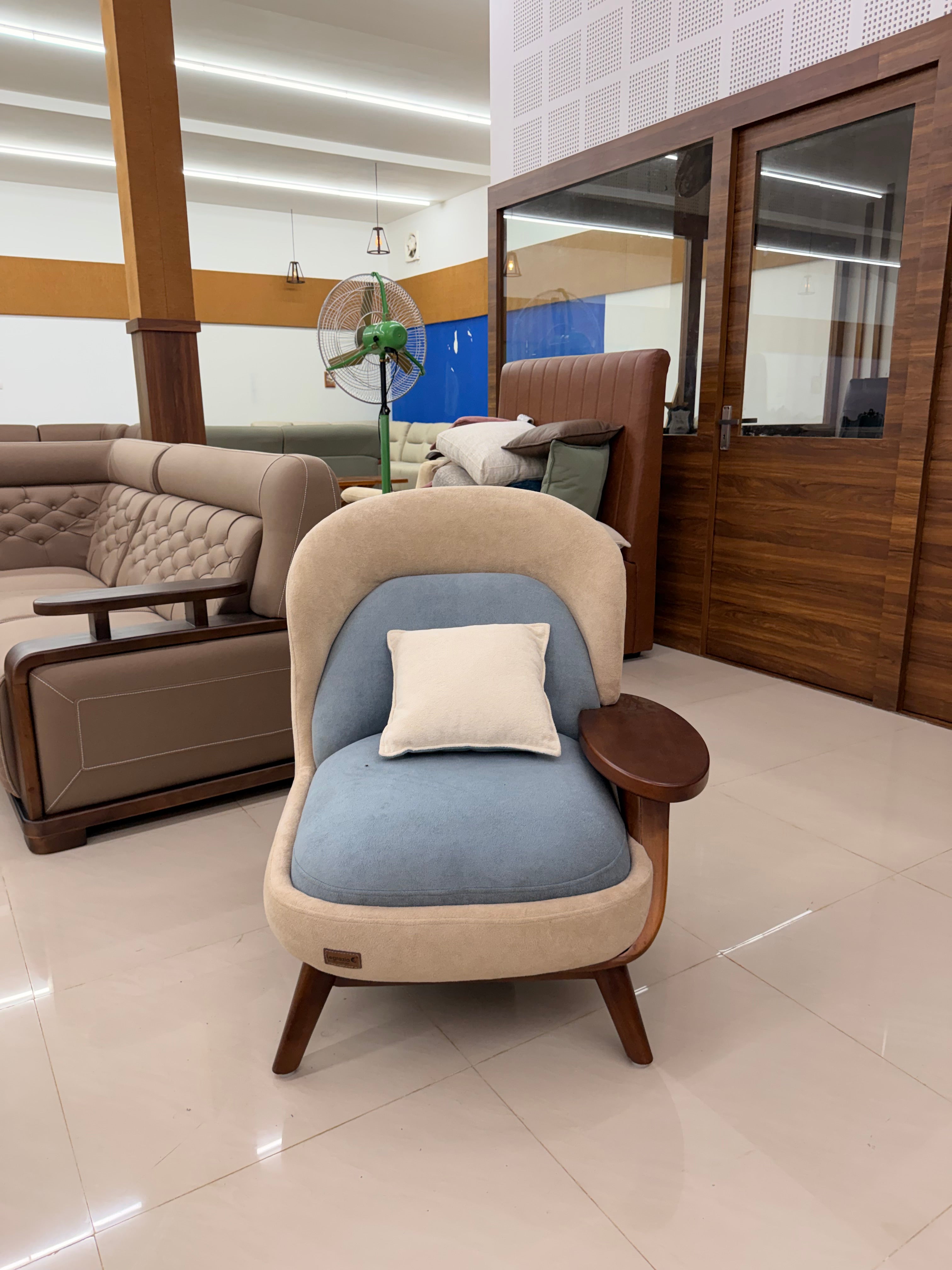 SLEEKEN ARM CHAIR SET-TREATED MAHAGONY WOOD -WITH FABRIC