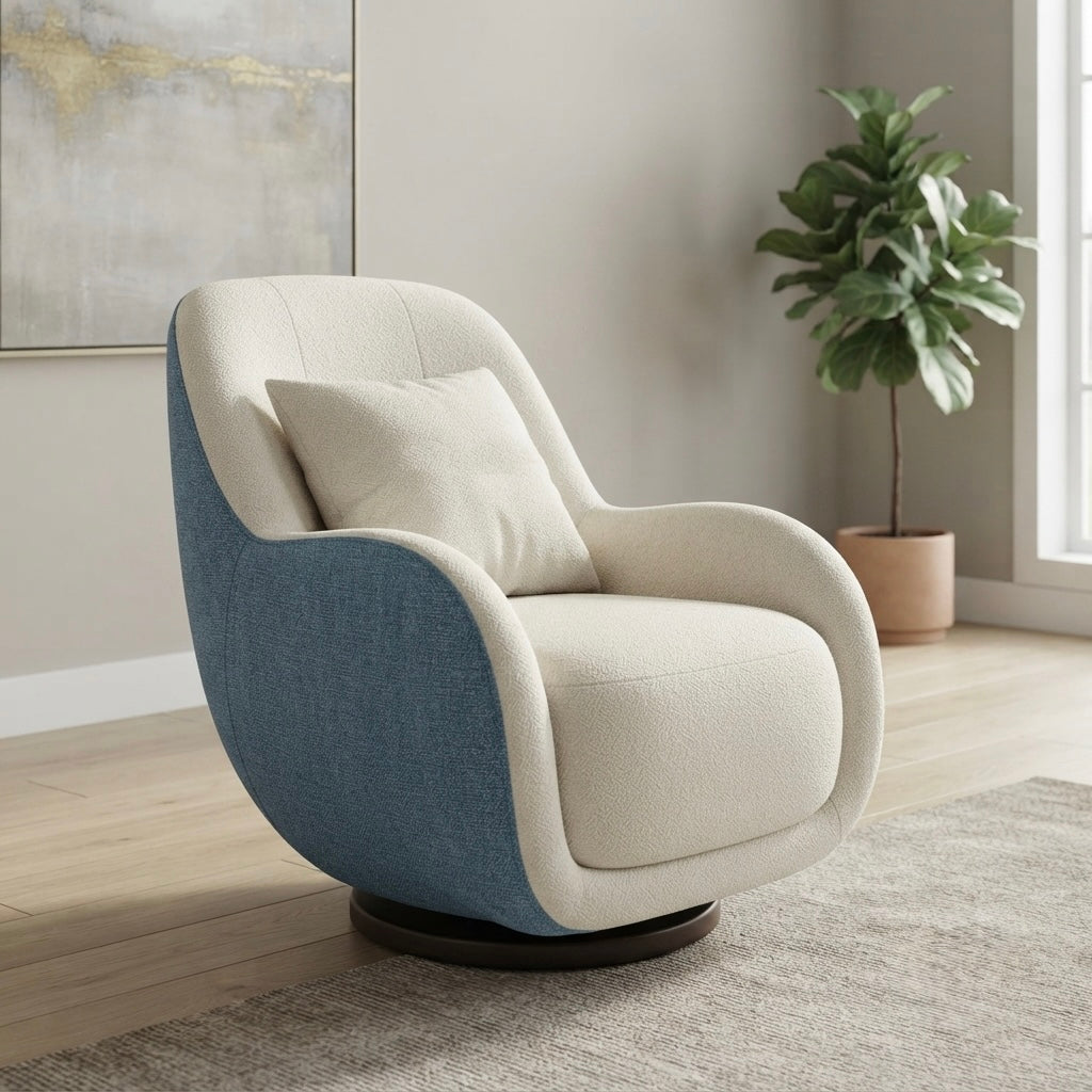 EYLON ROTATING ARM CHAIR SET | & FABRIC UPHOLSTERY