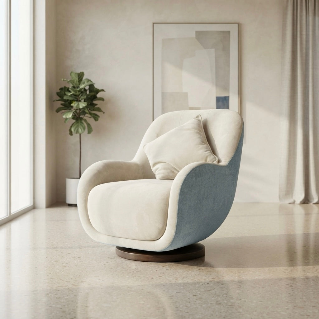 EYLON ROTATING ARM CHAIR SET | & FABRIC UPHOLSTERY