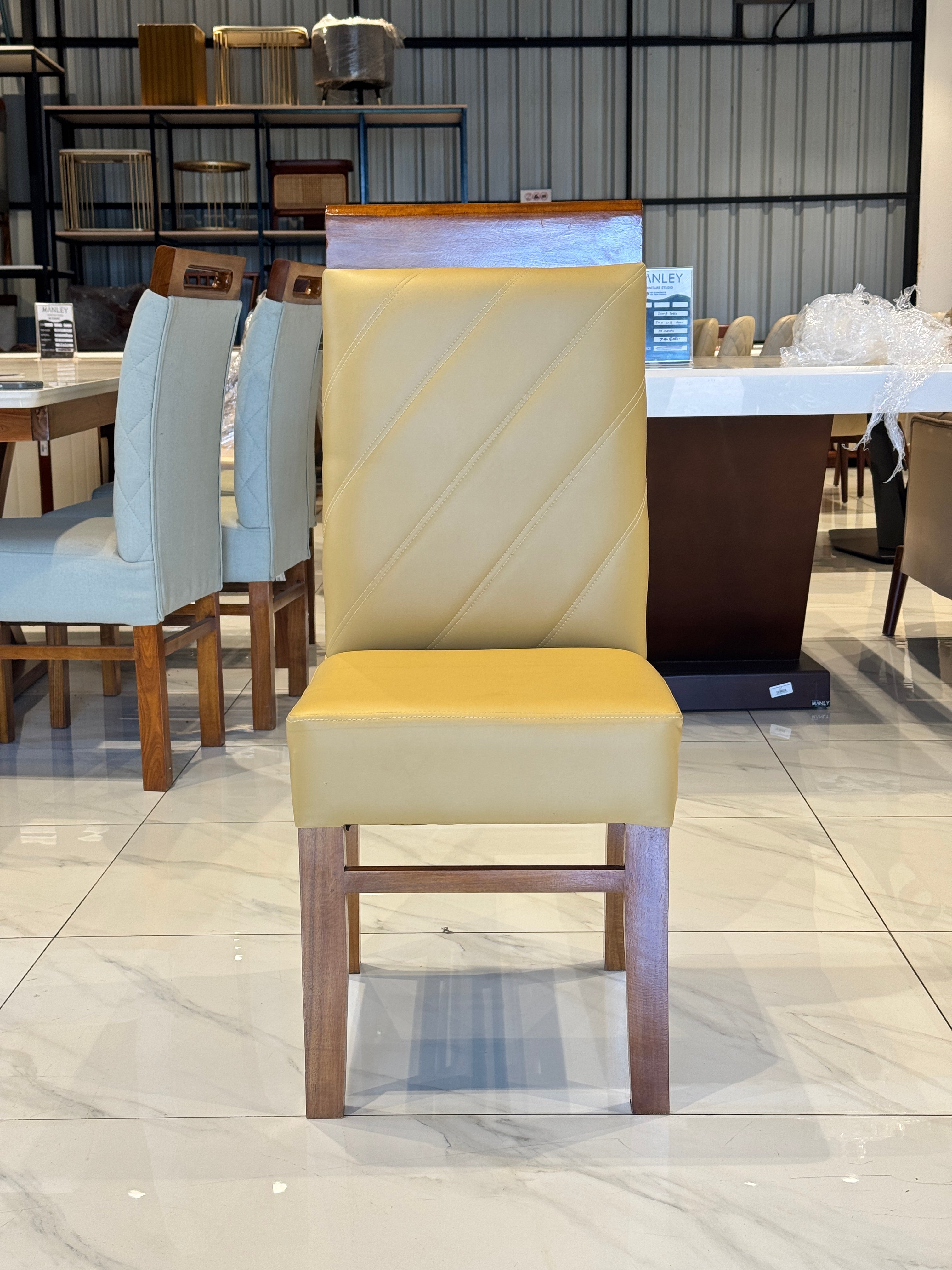 NINOX DINING CHAIR | ACACIA WOOD & REXIN UPHOLSTERY | BEIGE