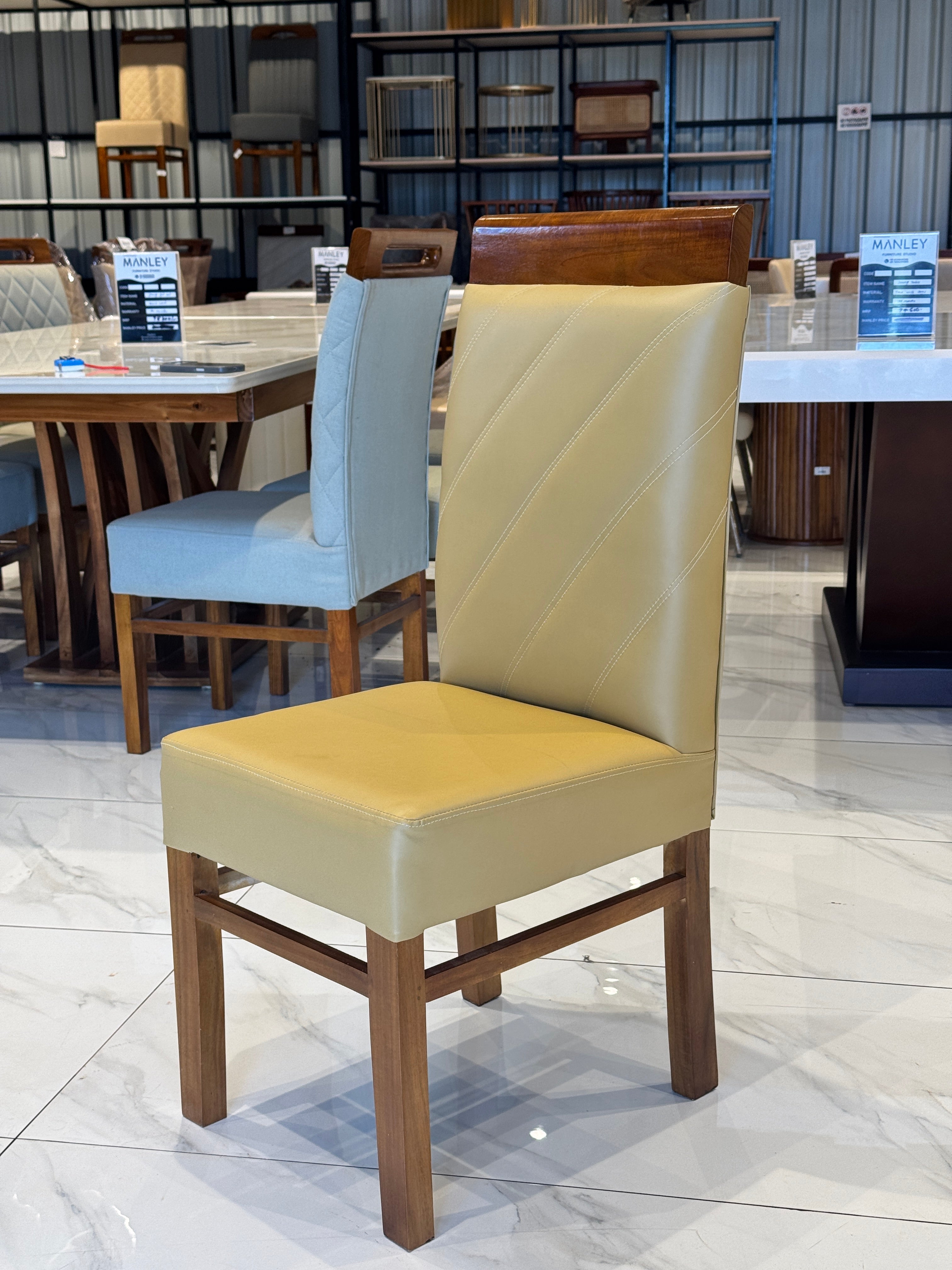 NINOX DINING CHAIR | ACACIA WOOD & REXIN UPHOLSTERY | BEIGE