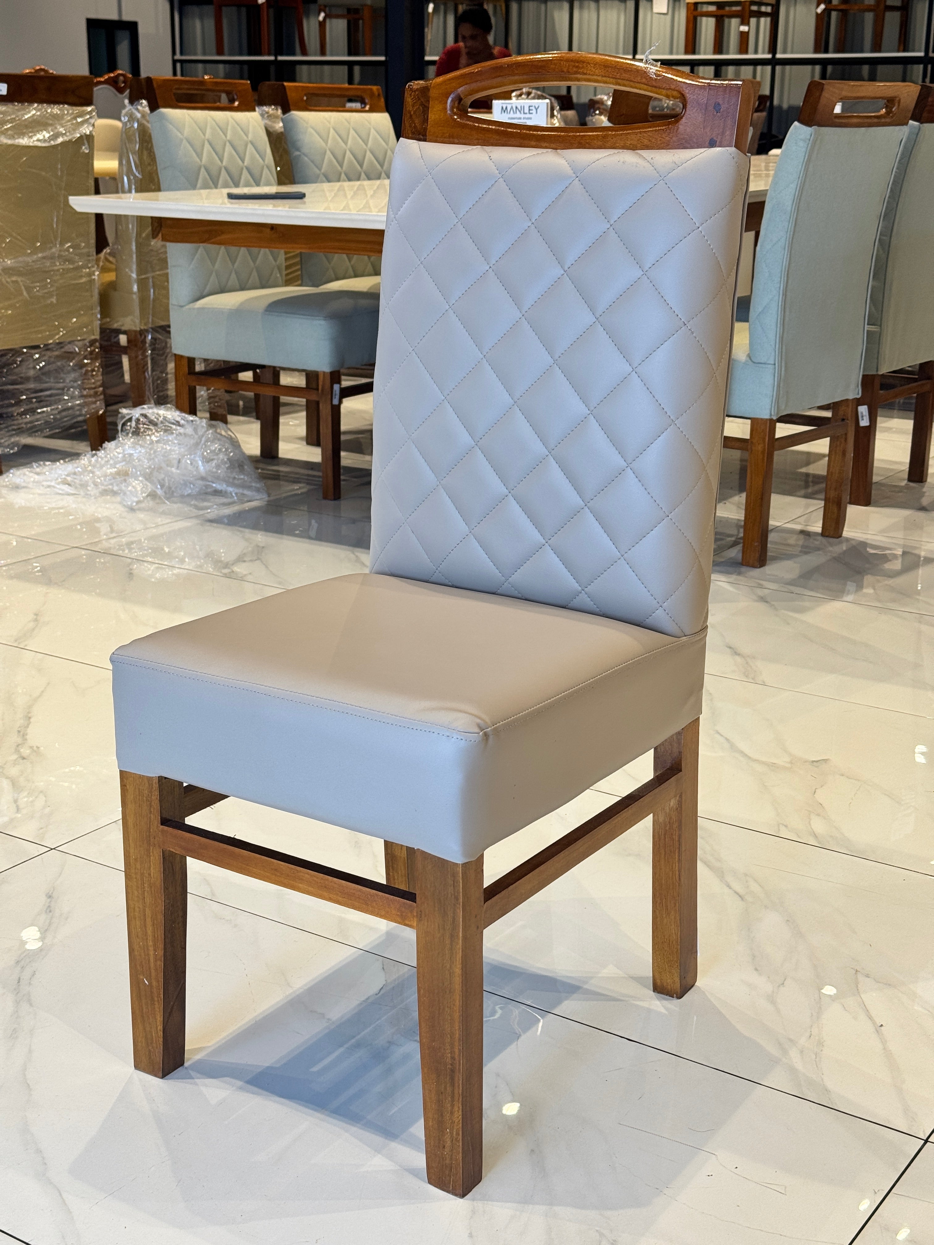 LAYSH DINING CHAIR | ACACIA WOOD & REXIN UPHOLSTERY | BEIGE