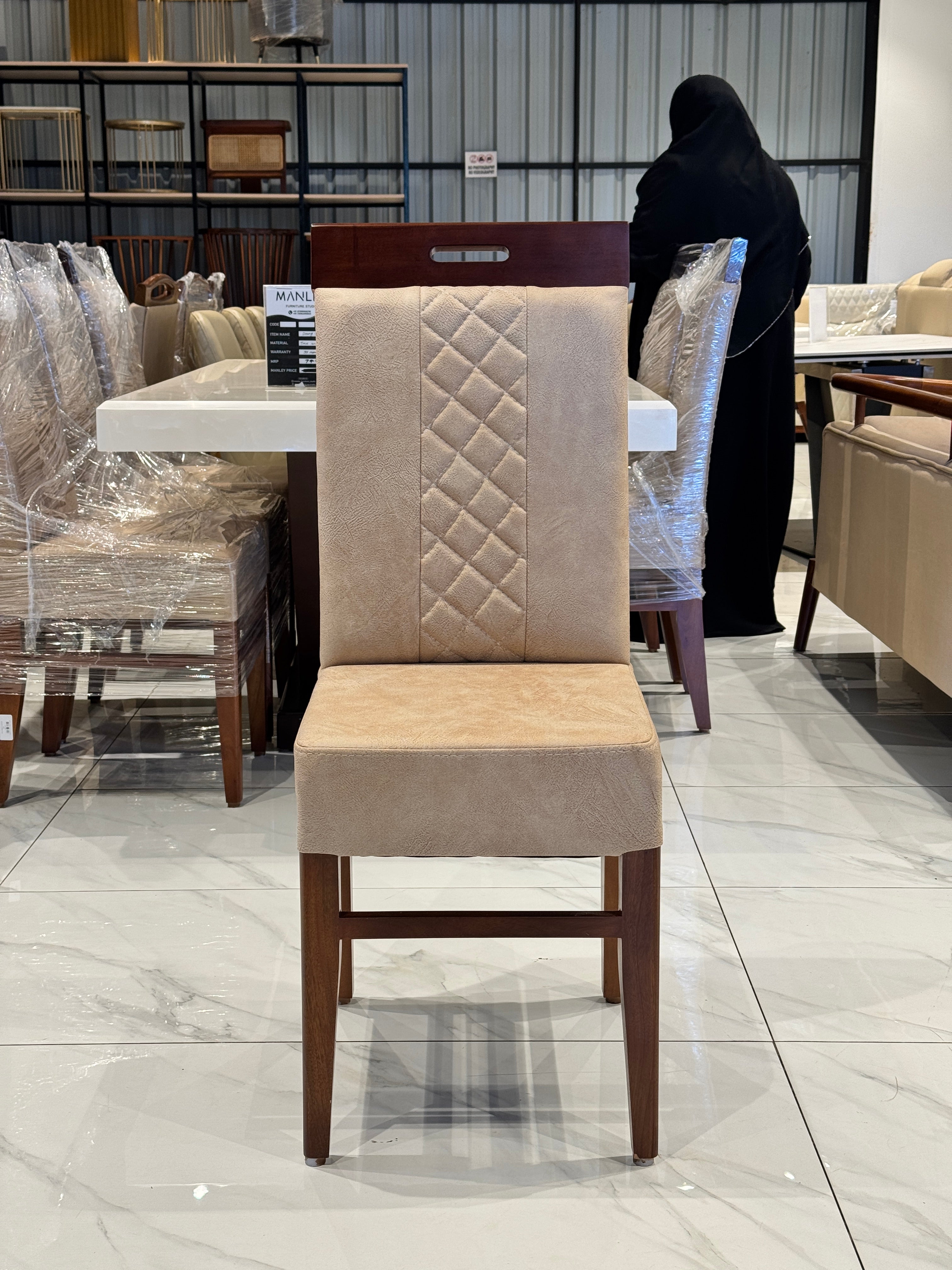LONEN DINING CHAIR | MAHOGANY WOOD & REXIN UPHOLSTERY | BEIGE