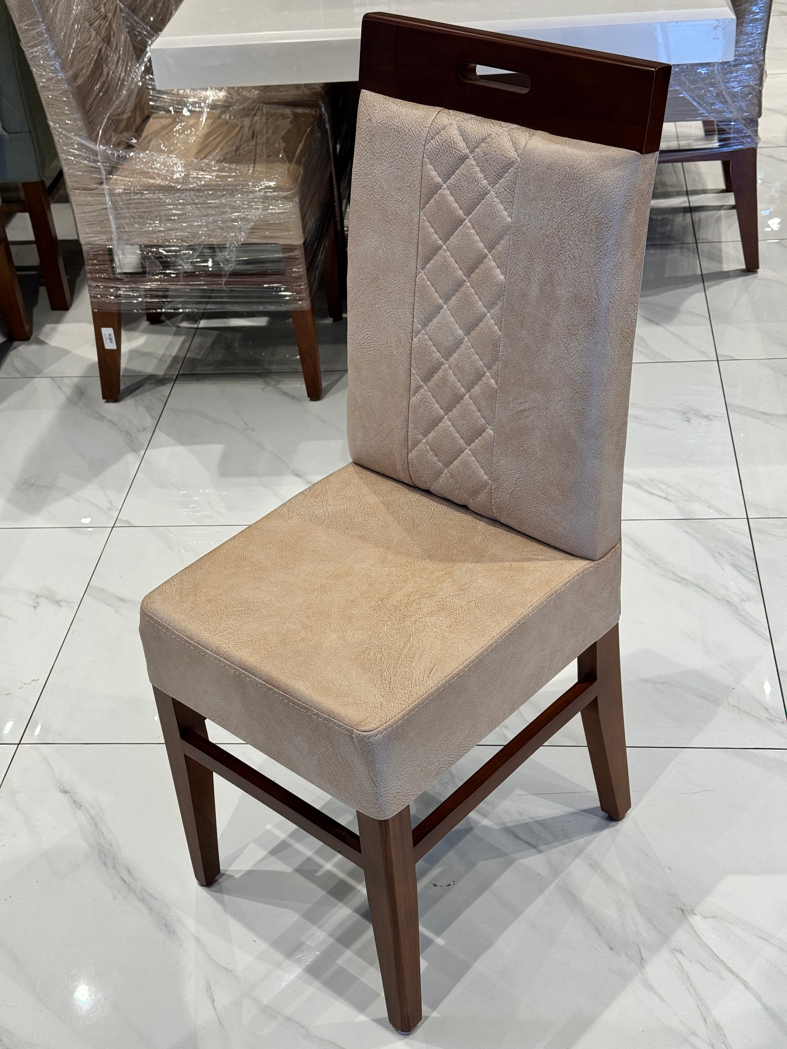 LONEN DINING CHAIR | MAHOGANY WOOD & REXIN UPHOLSTERY | BEIGE