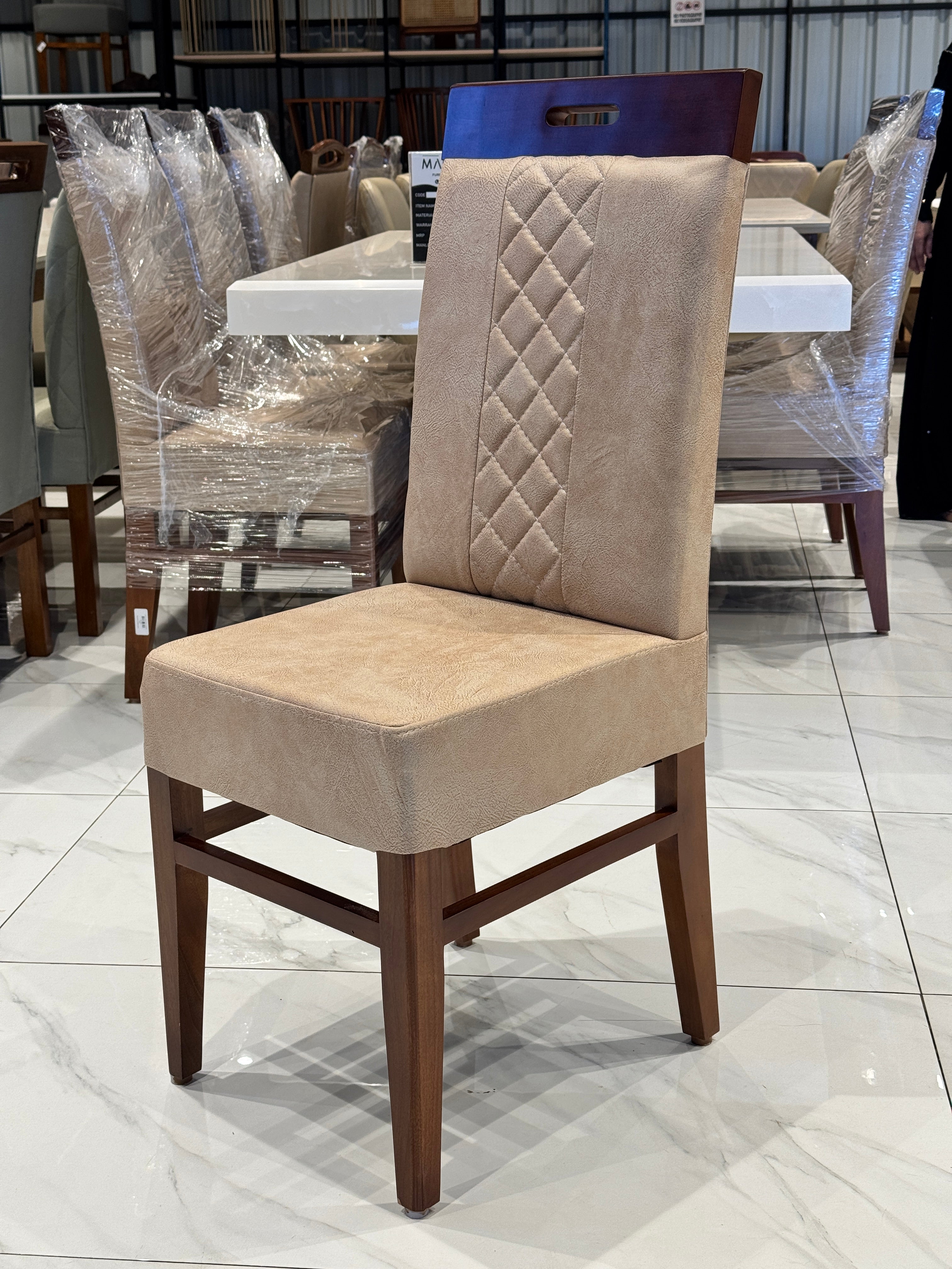 LONEN DINING CHAIR | MAHOGANY WOOD & REXIN UPHOLSTERY | BEIGE