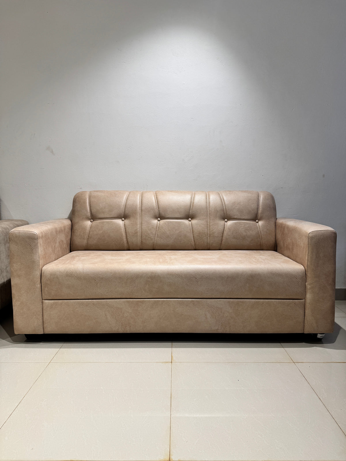 BLISS SINGLE SOFA | ACACIA WOOD & SUEDE FABRIC UPHOLSTERY | BEIGE