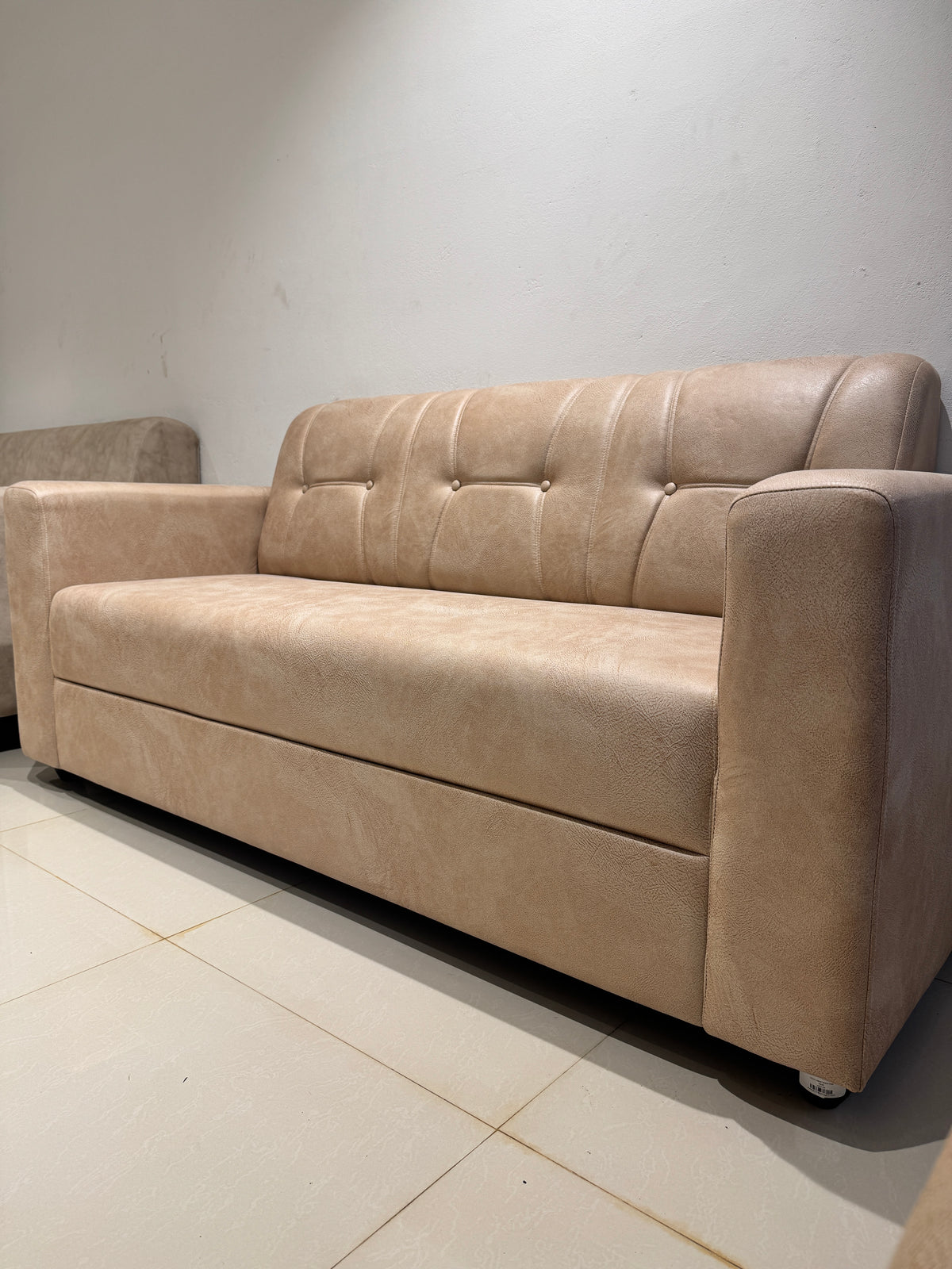 BLISS SINGLE SOFA | ACACIA WOOD & SUEDE FABRIC UPHOLSTERY | BEIGE