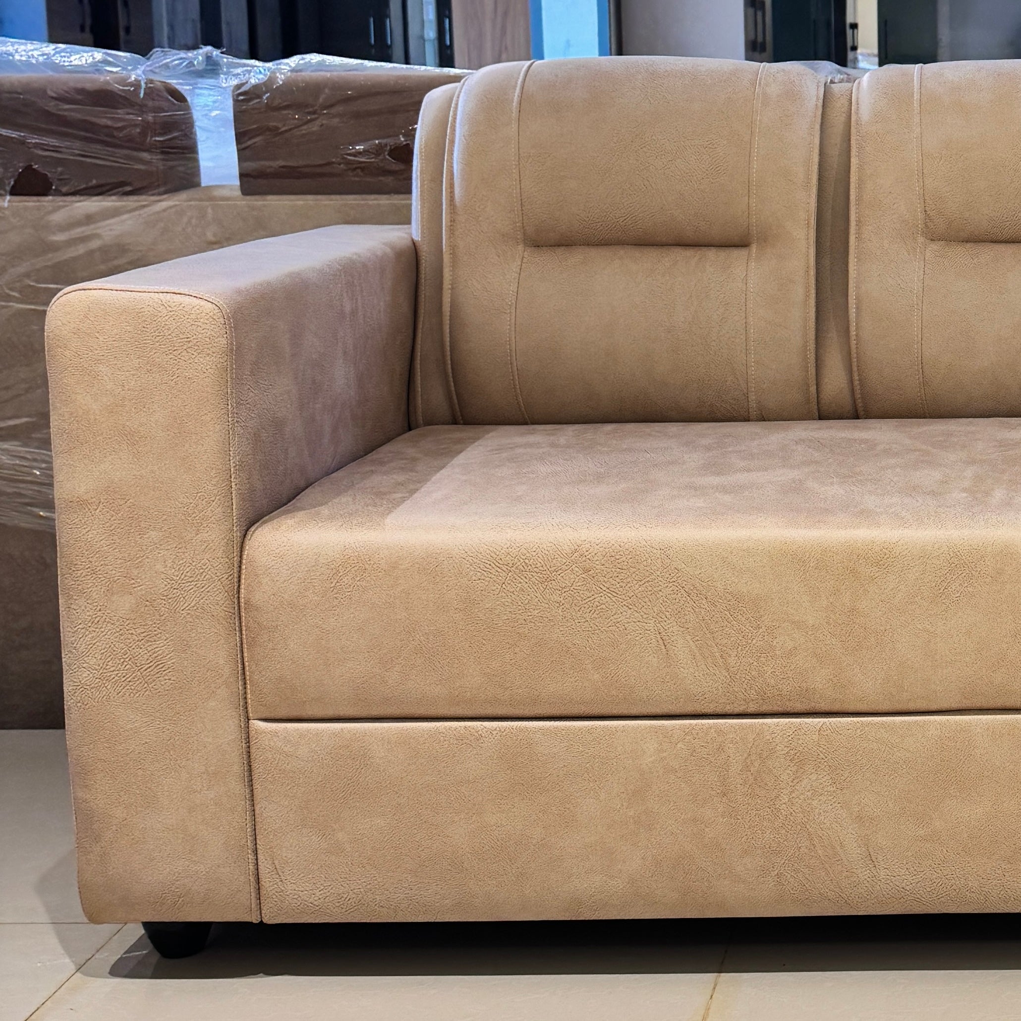 ARVO SINGLE SOFA | ACACIA WOOD & SUEDE FABRIC UPHOLSTERY