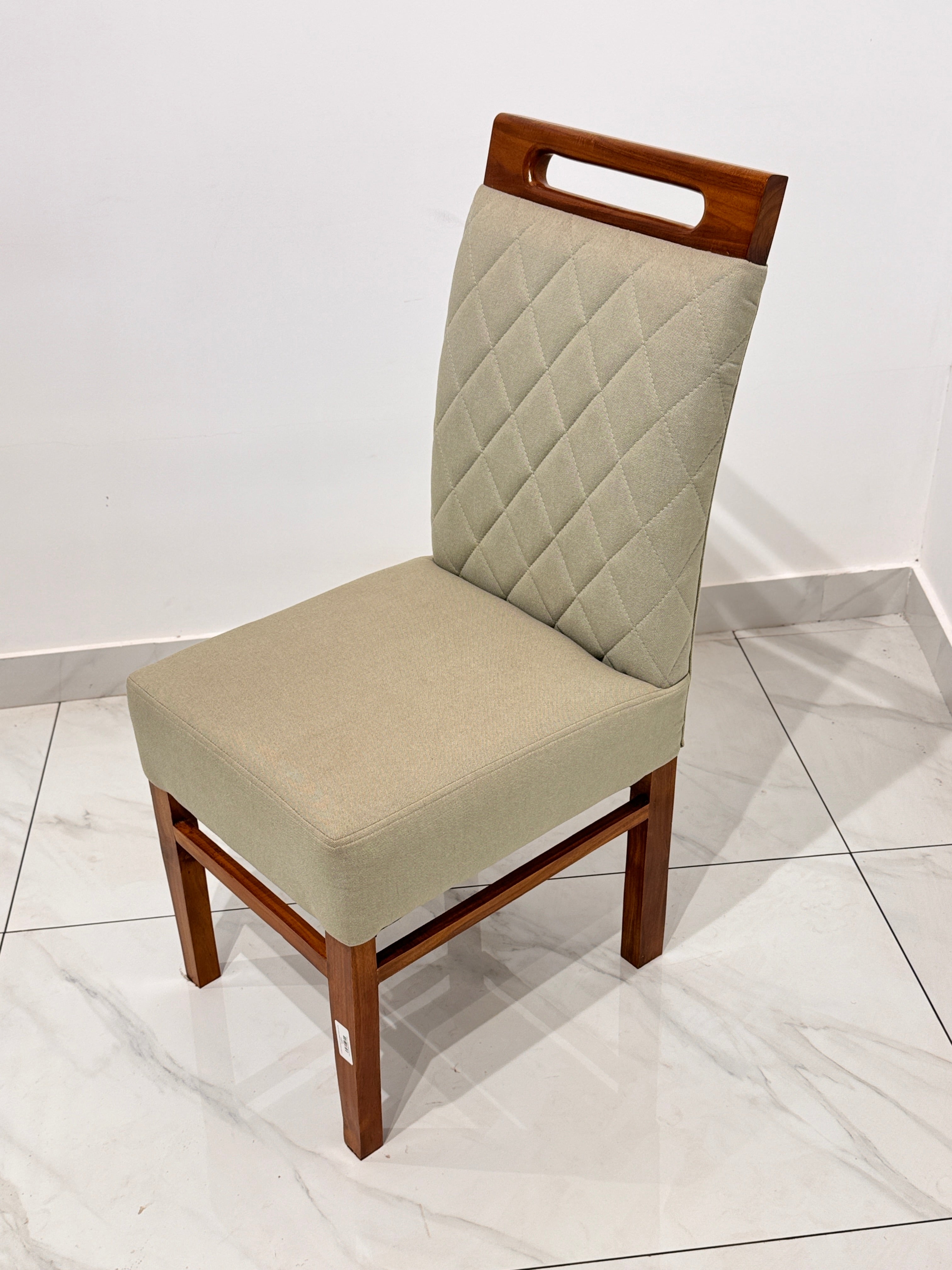 GREENISH DINING CHAIR | MAHOGANY WOOD & FABRIC | GREEN