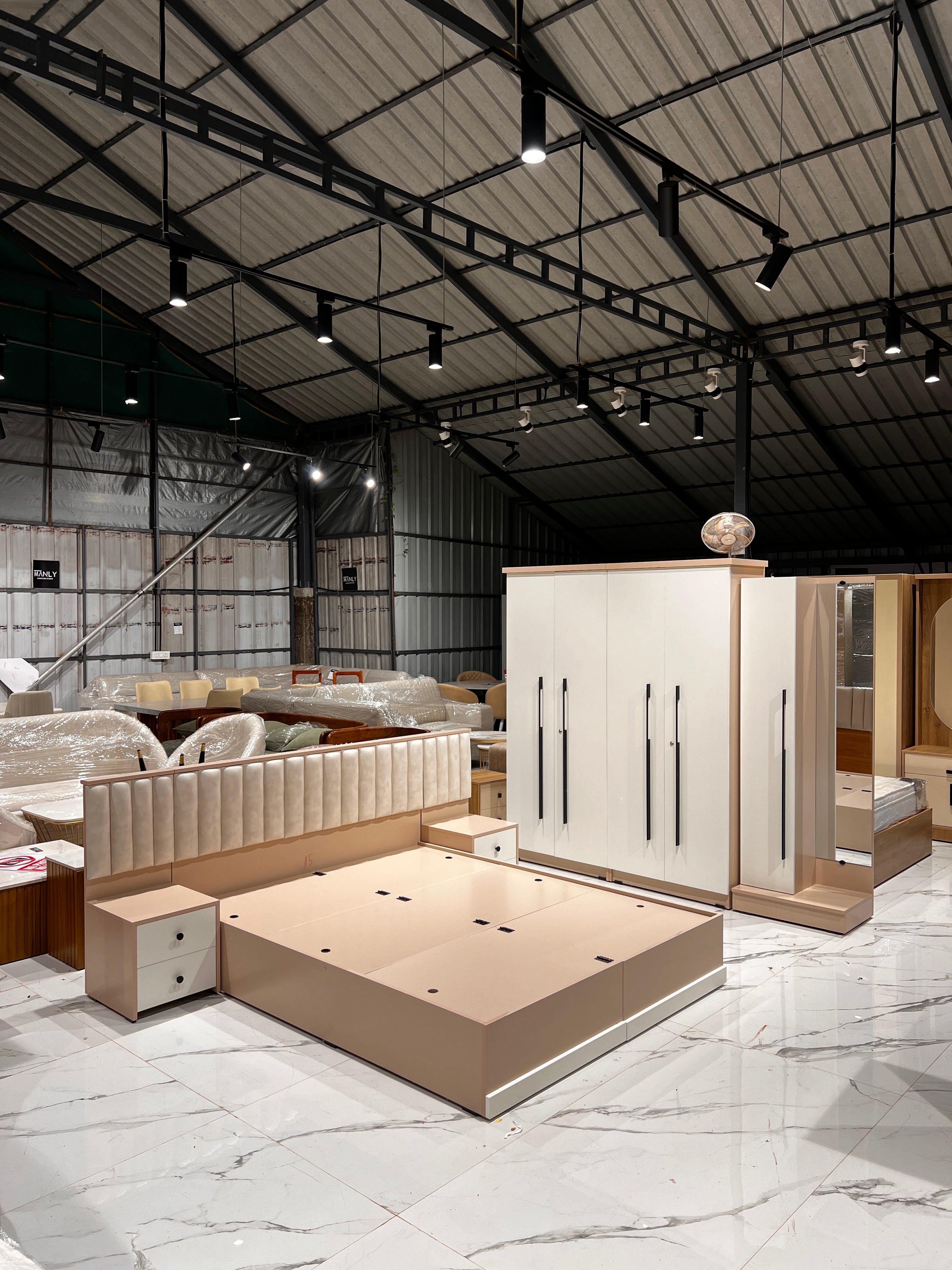 BRABUS 4 DOOR  QUEEN BEDROOM SET  | CREAM AND BEIGE COLOUR- PARTICLE BOARD