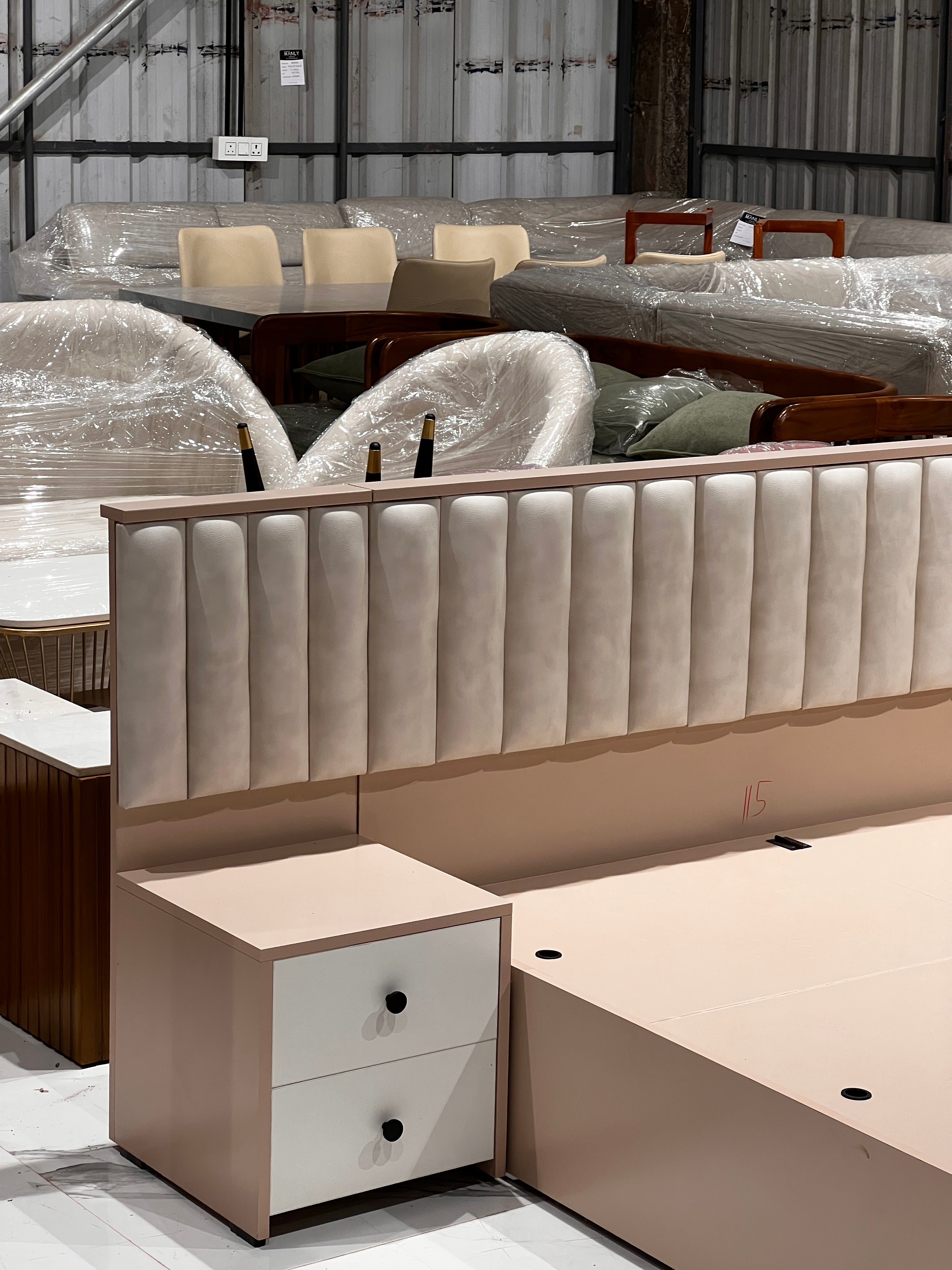 BRABUS 4 DOOR  QUEEN BEDROOM SET  | CREAM AND BEIGE COLOUR- PARTICLE BOARD