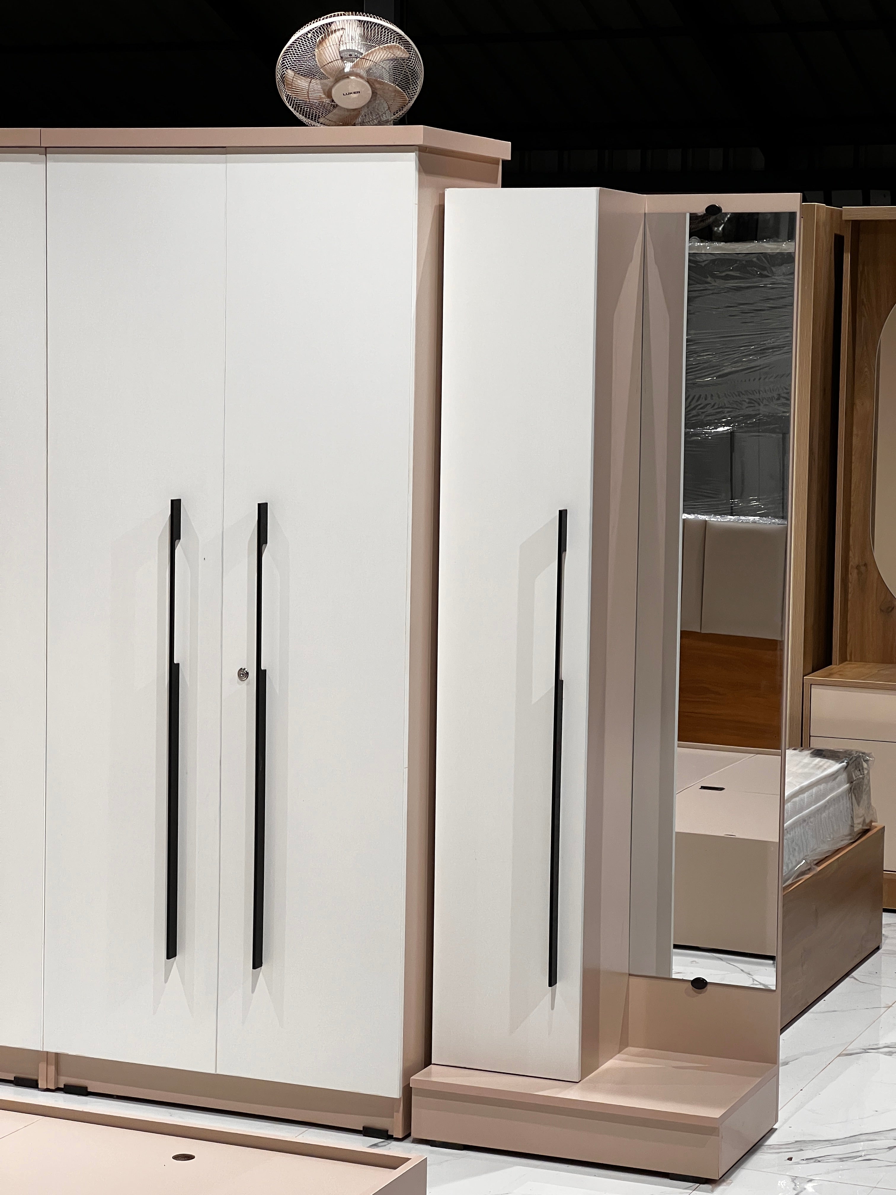 BRABUS 4 DOOR  QUEEN BEDROOM SET  | CREAM AND BEIGE COLOUR- PARTICLE BOARD
