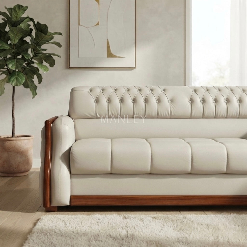 FALCON CORNER SOFA SET | MAHOGANY WOOD & FABRIC UPHOLSTERY