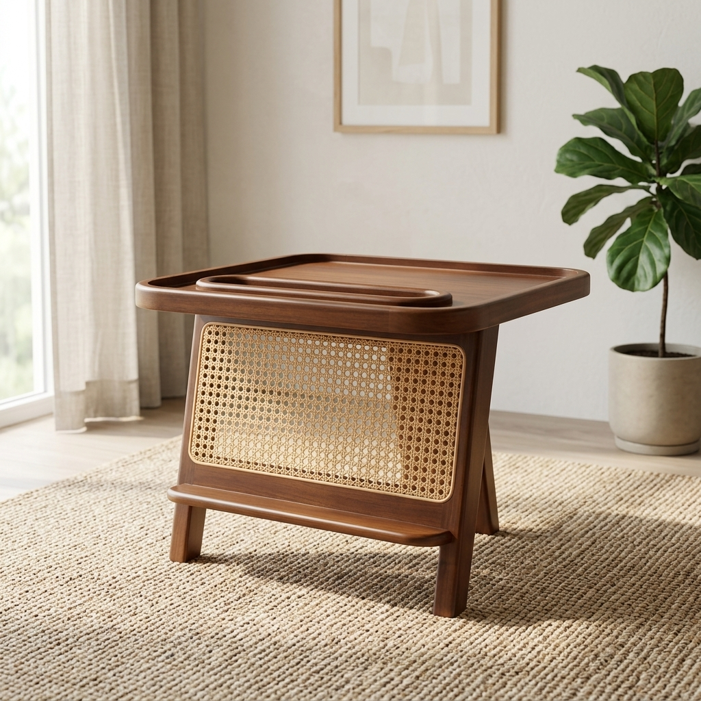 CANE SOFASET 3+1+1  – Treated Mahogany, CREAM COLOUR  Cane & Fabric | SUEDE MATERIAL