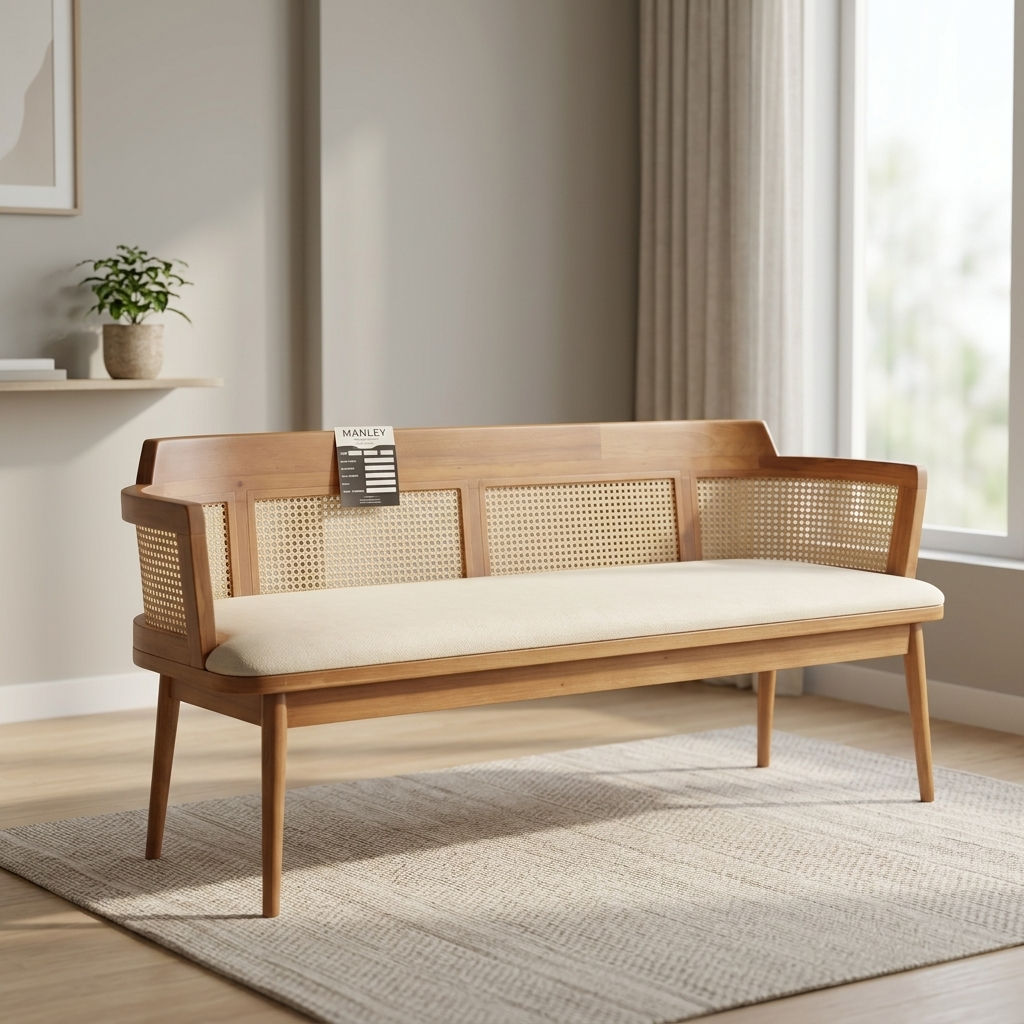 Cane Sofa Set – Treated Mahogany, Cane & Fabric | 35-Month Warranty
