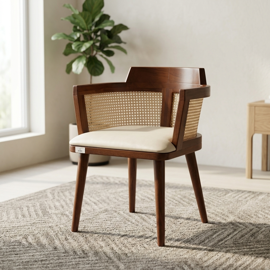 Cane Sofa Set – Treated Mahogany, Cane & Fabric | 35-Month Warranty