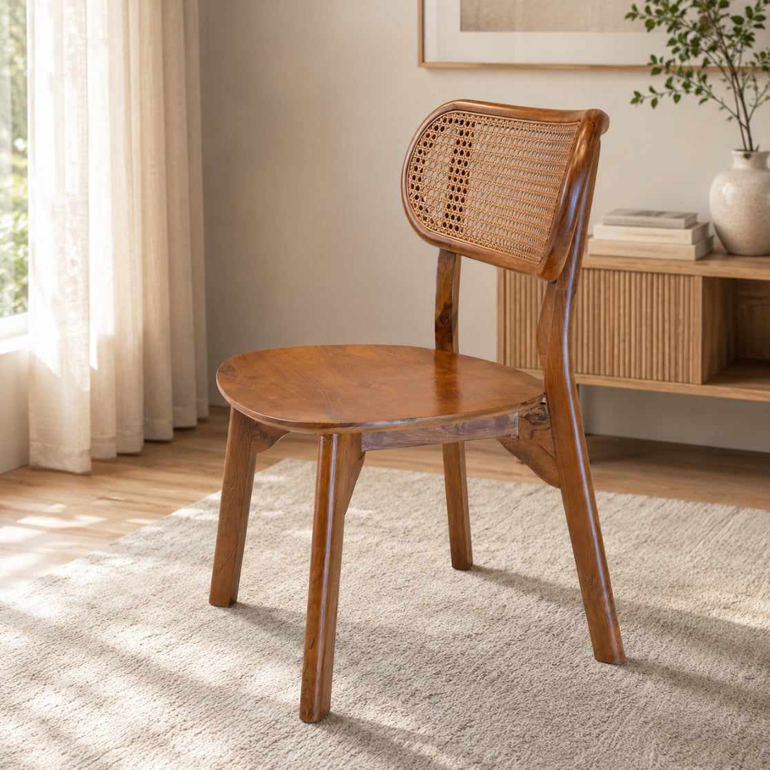 Bistro Dining Set – Teak Wood | Veneer Top & Natural Cane Finish | 5-Year Warranty