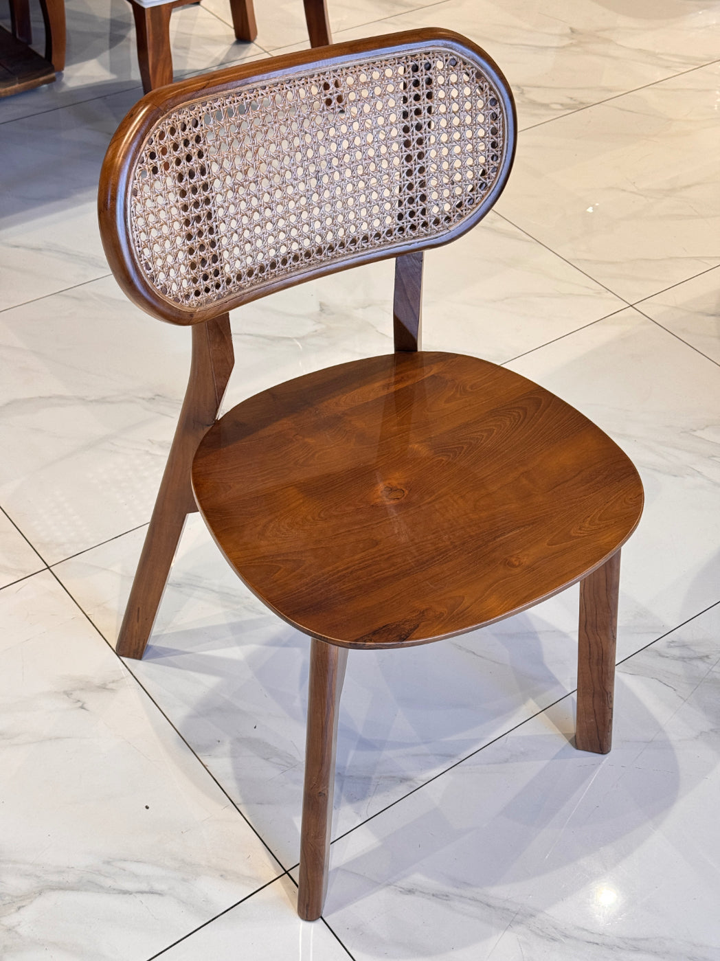 CANE ROUNDED DINING CHAIR | TEAK WOOD & NATURAL CANE