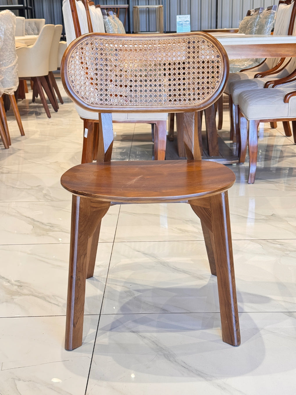 CANE ROUNDED DINING CHAIR | TEAK WOOD & NATURAL CANE