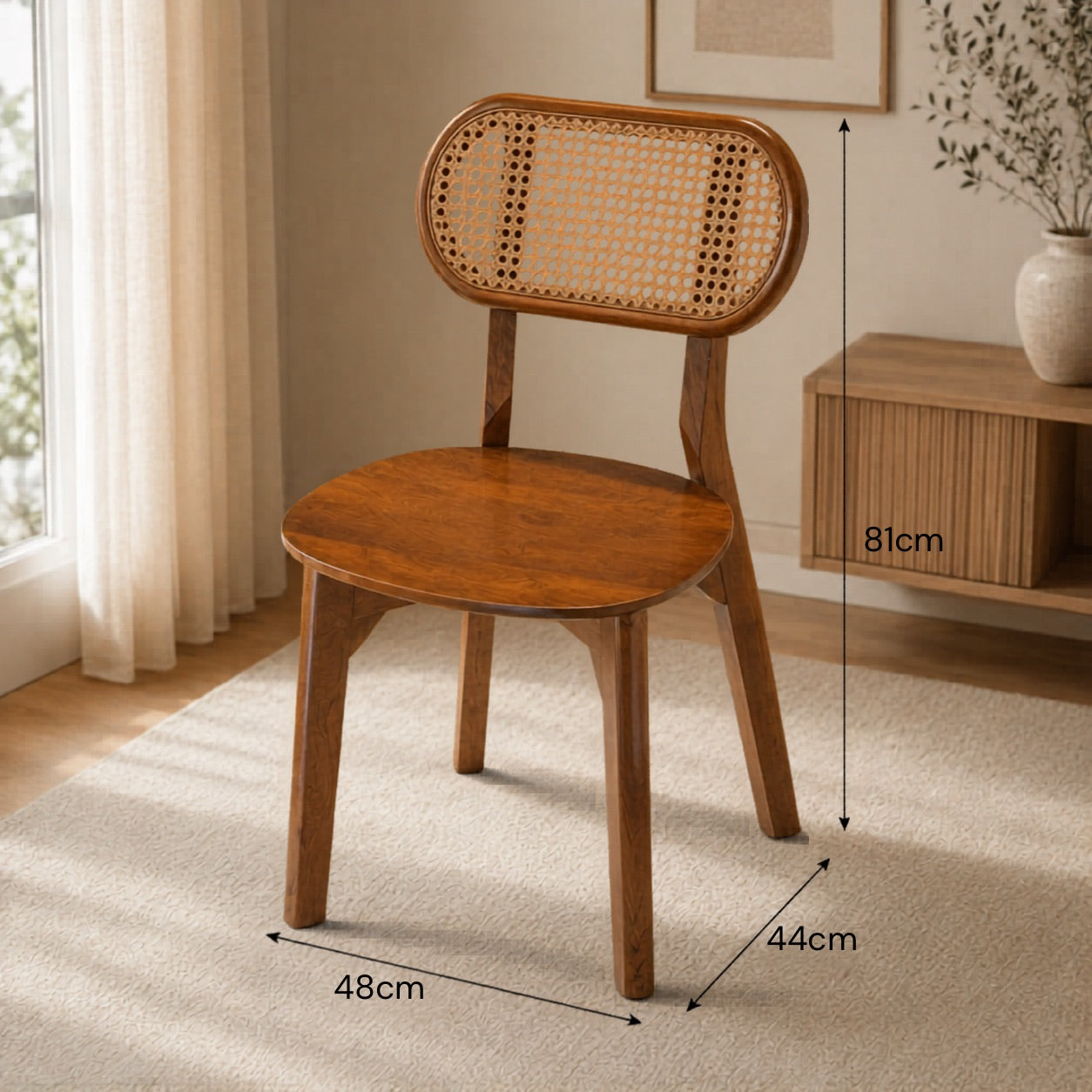 CANE ROUNDED DINING CHAIR | TEAK WOOD & NATURAL CANE