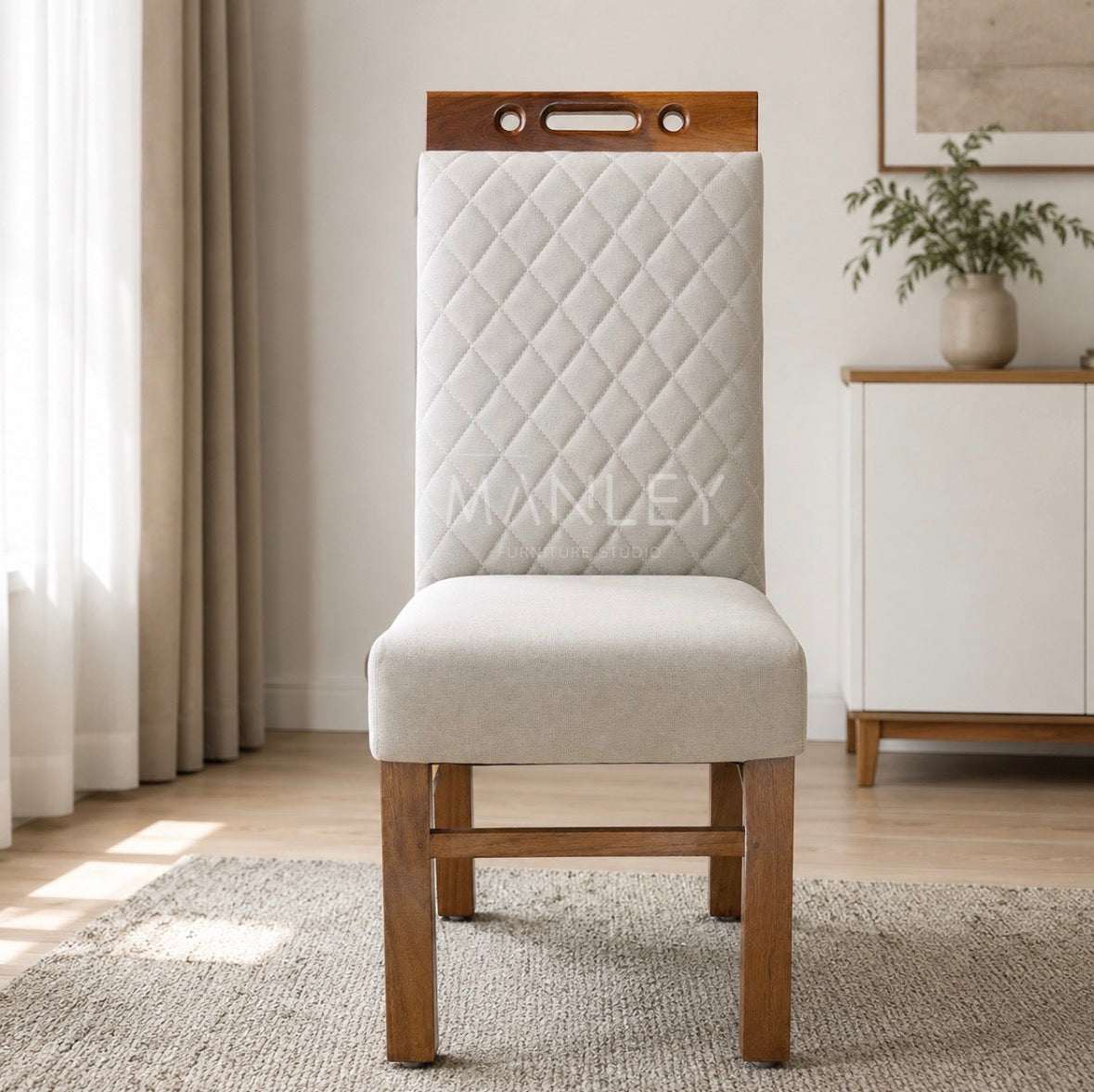 LINEA CHAIR TREATED MAHAGONY SUED FABRIC