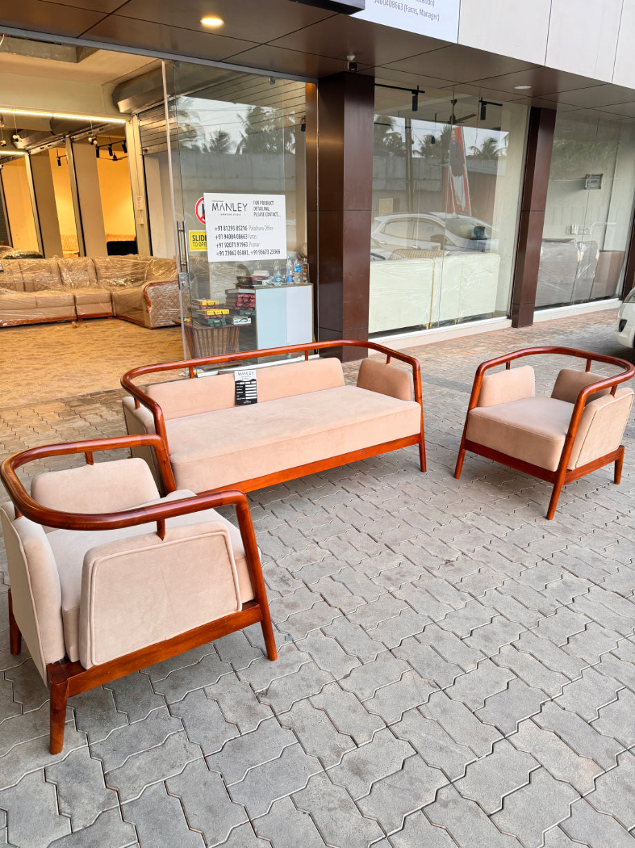 Retrin Solid Wood Sofa Set – Cream
