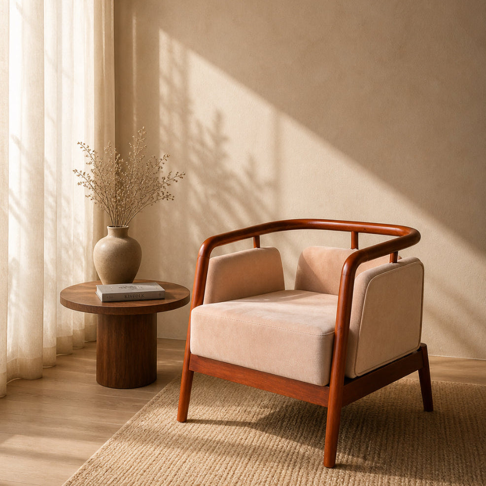 Retrin Solid Wood Sofa Set – Cream