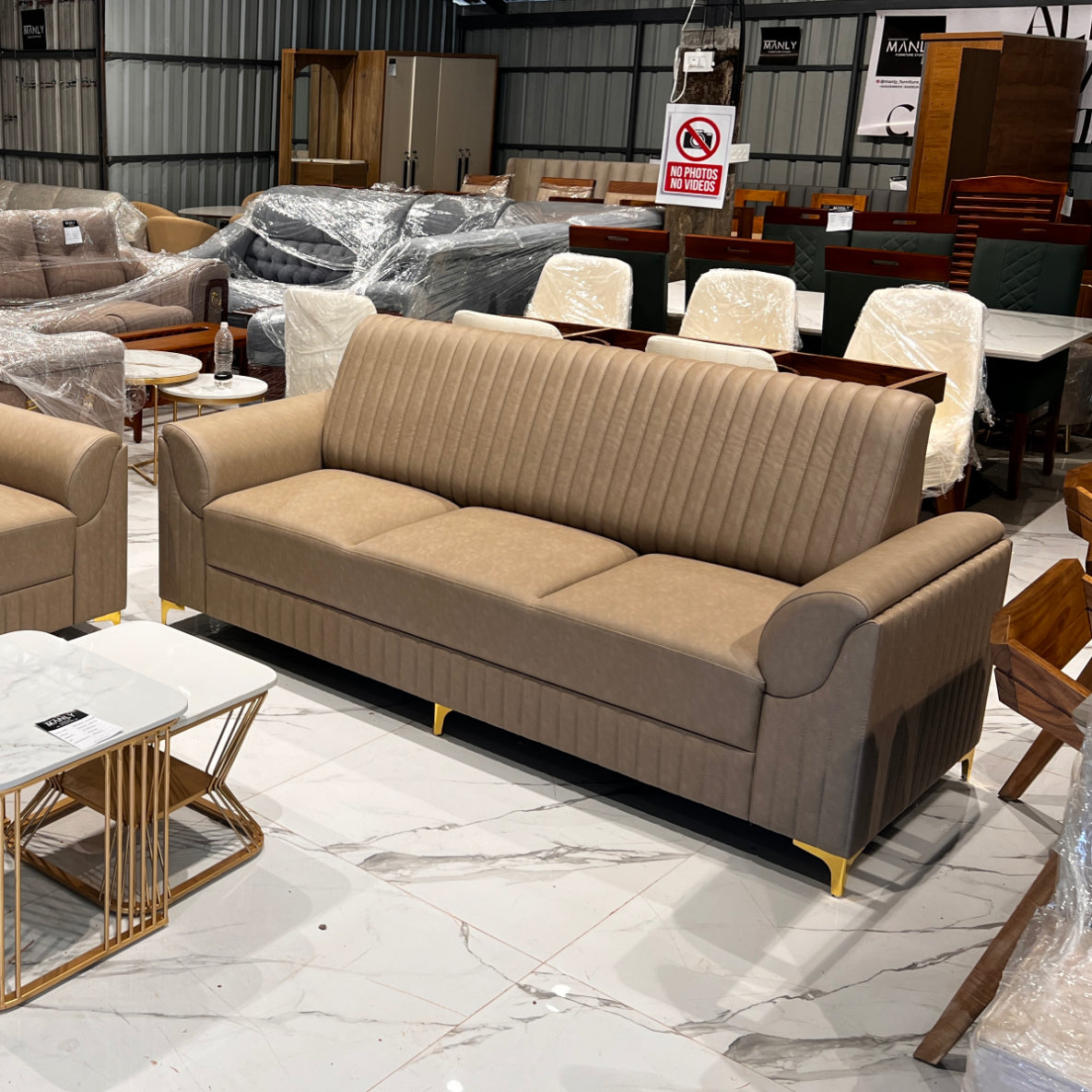 LEXUS 3+3 SOFASET-BROWN COLOUR-ACACIA WOOD AND FABRIC
