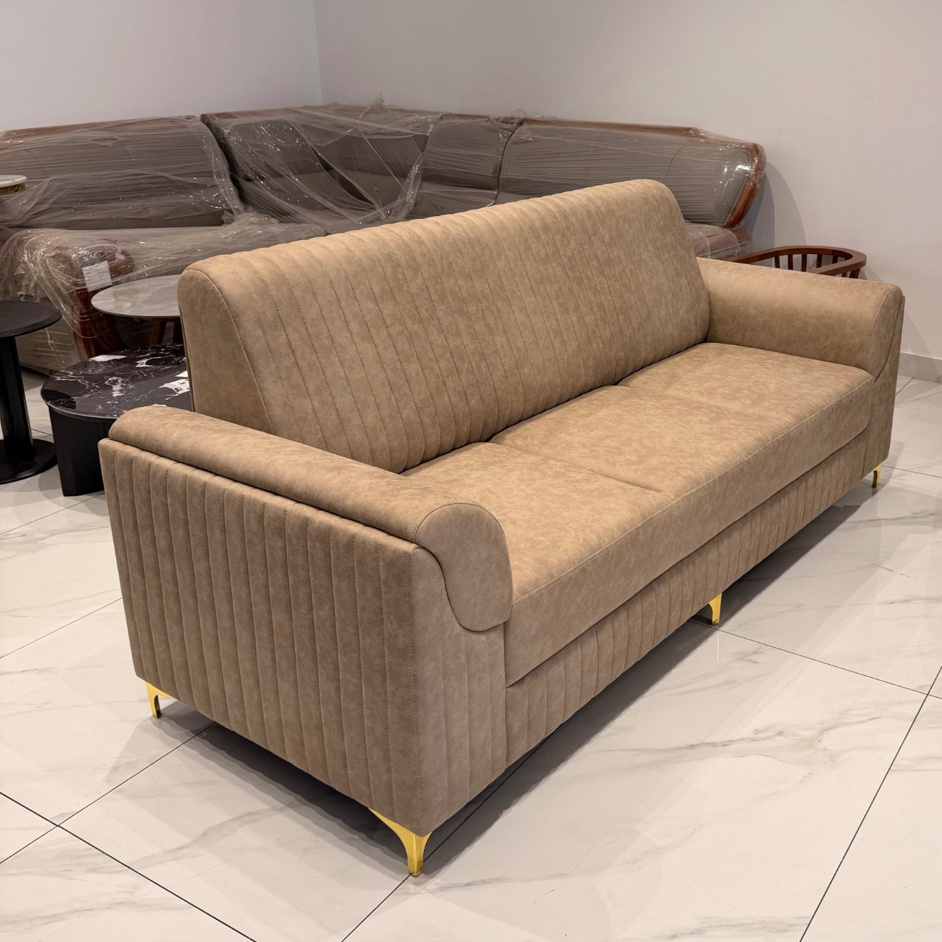LEXUS 3+3 SOFASET-BROWN COLOUR-ACACIA WOOD AND FABRIC