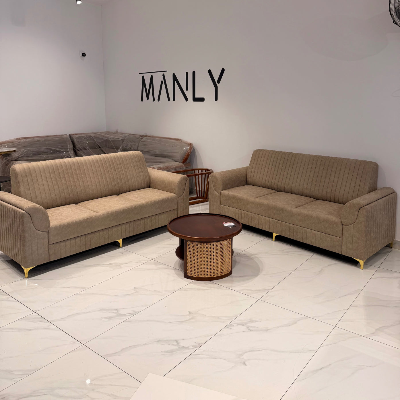 LEXUS 3+3 SOFASET-BROWN COLOUR-ACACIA WOOD AND FABRIC