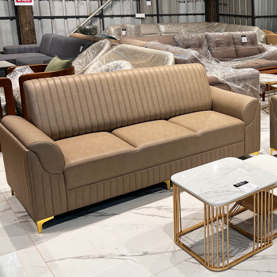 LEXUS 3+3 SOFASET-BROWN COLOUR-ACACIA WOOD AND FABRIC