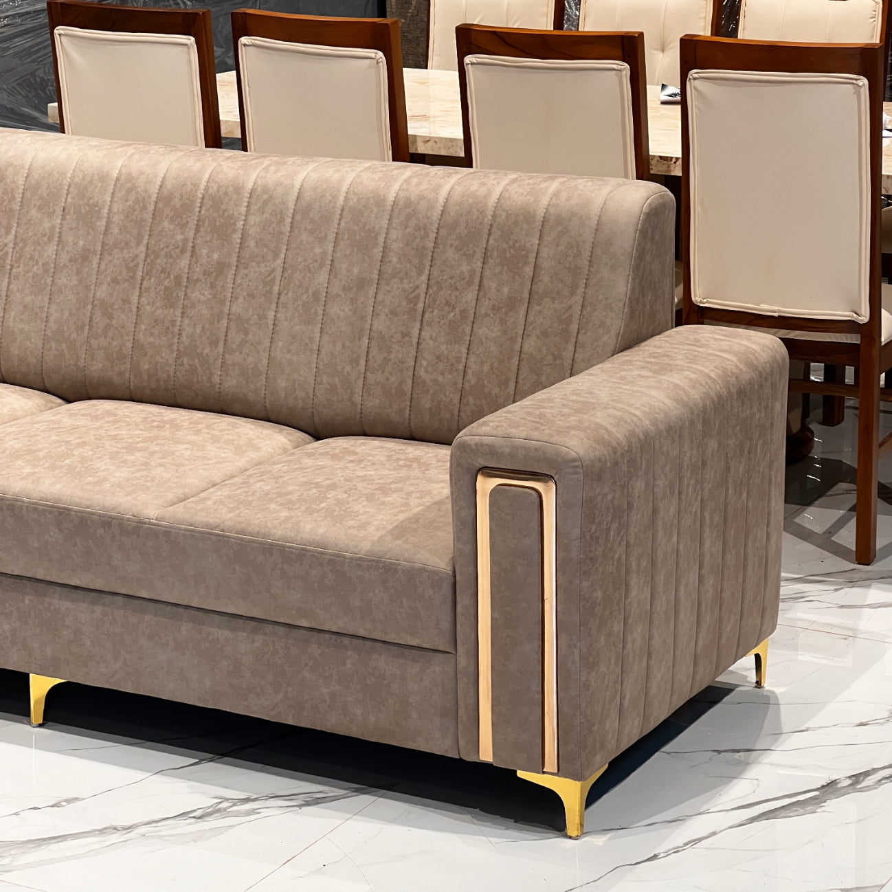 BOXER 3+3 SOFA SET | SUEDE FABRIC & WOOD FRAME | BEIGE