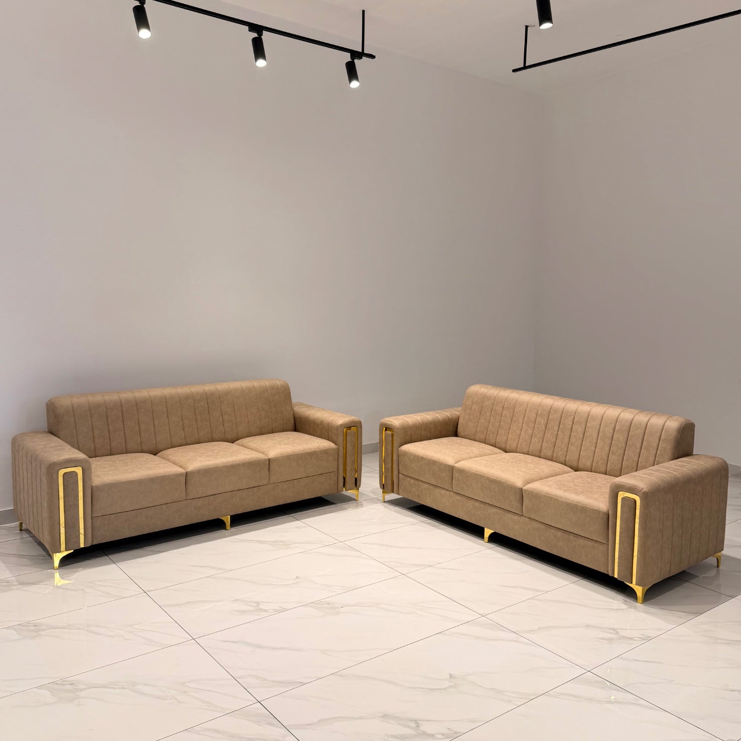 BOXER 3+3 SOFA SET | SUEDE FABRIC & WOOD FRAME | BEIGE