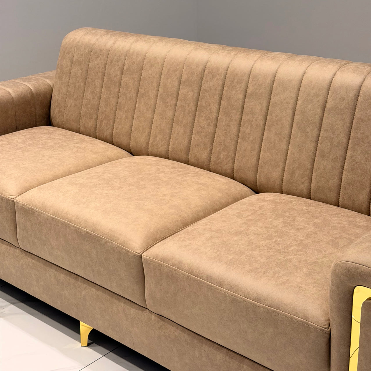 BOXER 3+3 SOFA SET | SUEDE FABRIC & WOOD FRAME | BEIGE